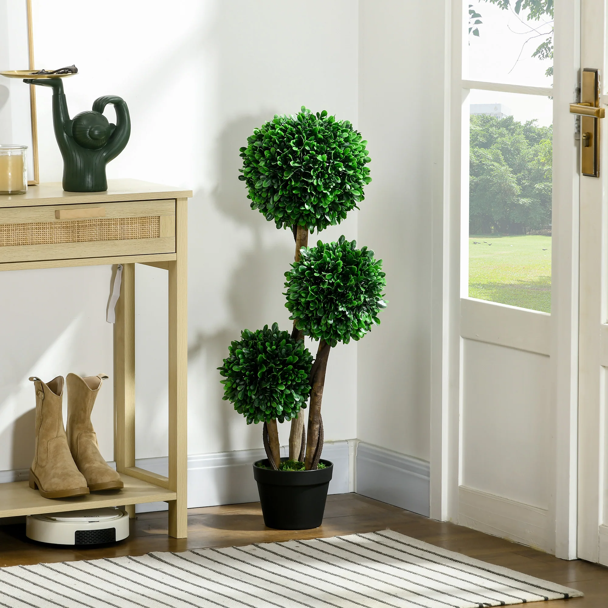 3ft Artificial 3 Ball Boxwood Topiary Tree with Pot, Indoor Outdoor Fake Plant for Porch, Home Office, Living Room Decor - Image 3