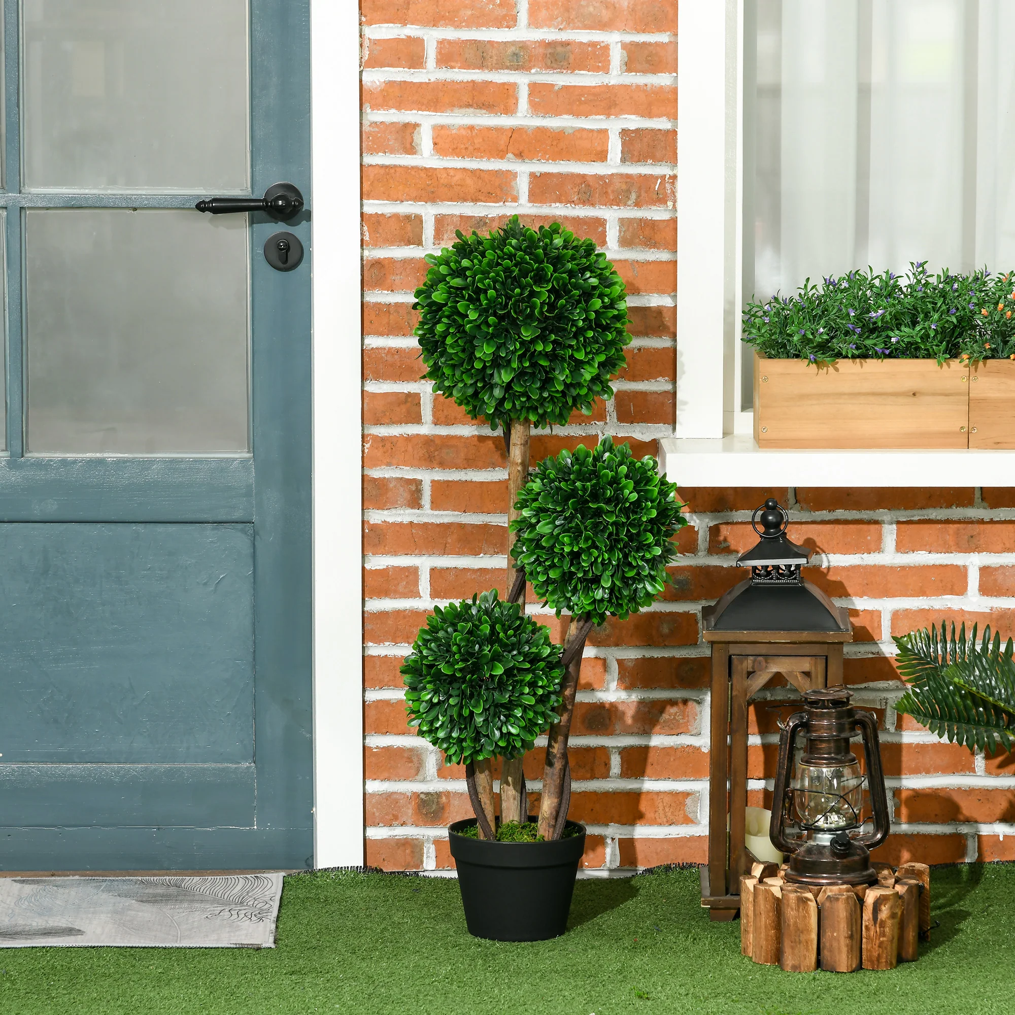 3ft Artificial 3 Ball Boxwood Topiary Tree with Pot, Indoor Outdoor Fake Plant for Porch, Home Office, Living Room Decor - Image 4