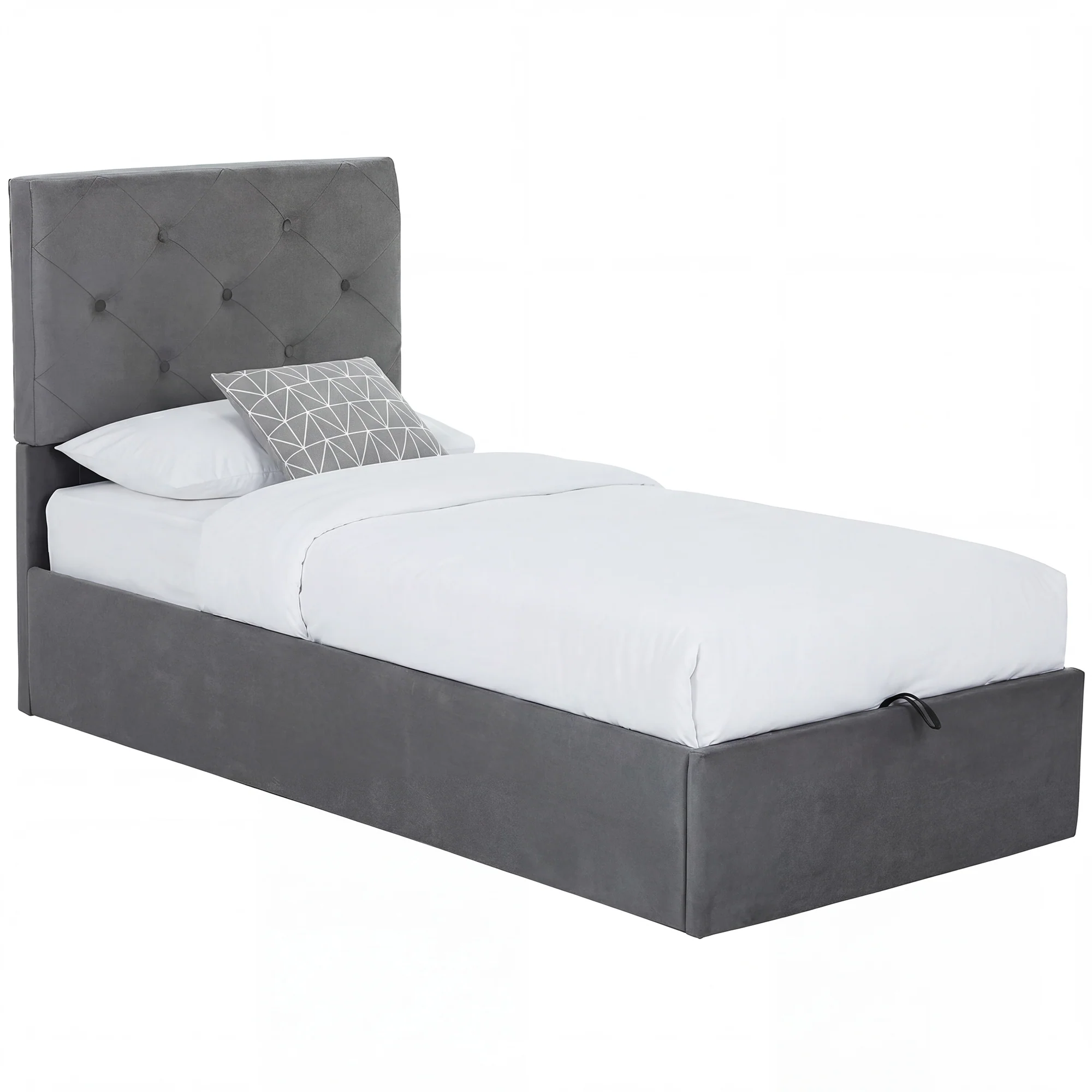 3FT Single Bed Frame for 90 x 190 cm Mattress, Upholstered Platform Bed Frame with Tufted Headboard, Gas Lift Up Storage, Mattress Foundation, Dark Grey