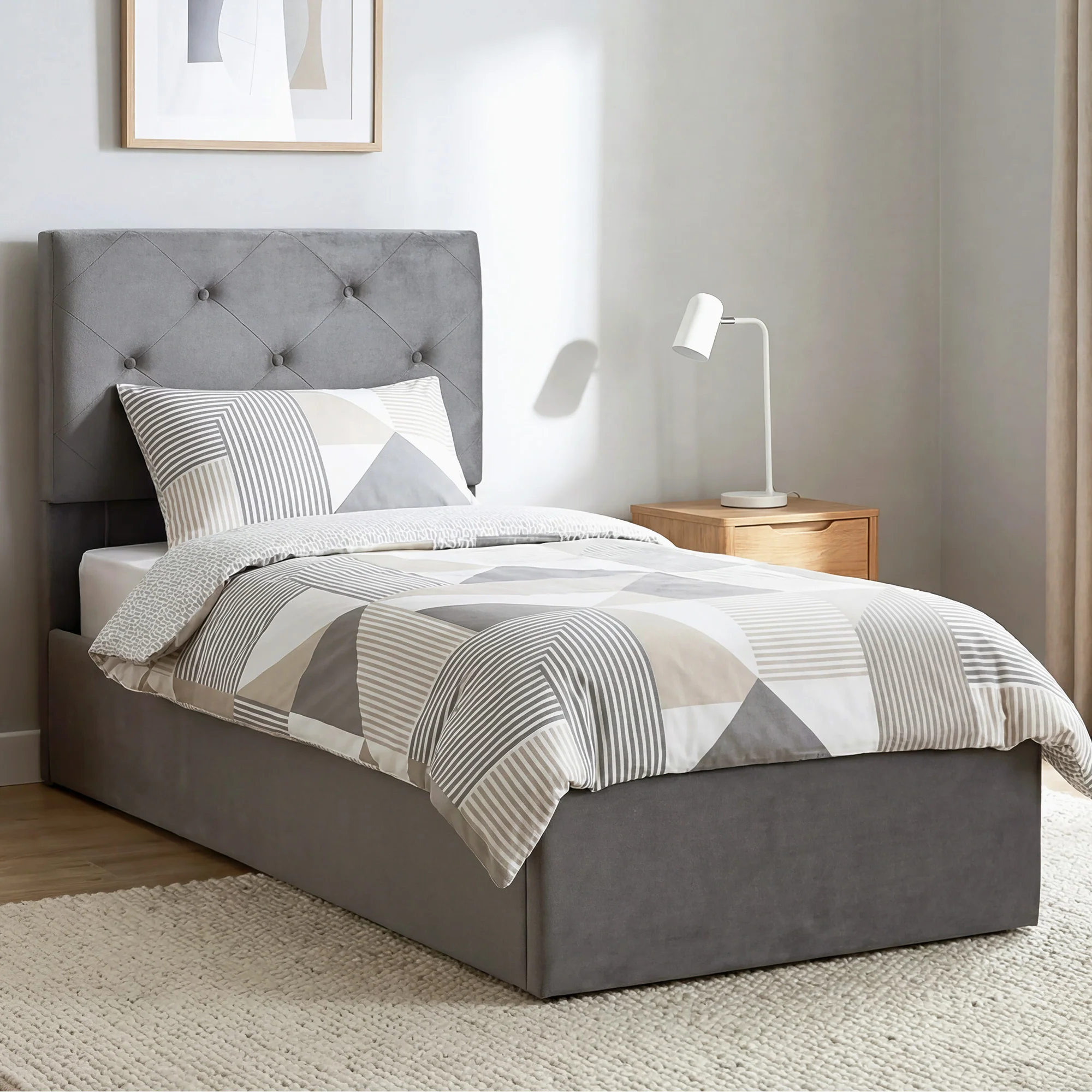 3FT Single Bed Frame for 90 x 190 cm Mattress, Upholstered Platform Bed Frame with Tufted Headboard, Gas Lift Up Storage, Mattress Foundation, Dark Grey - Image 12