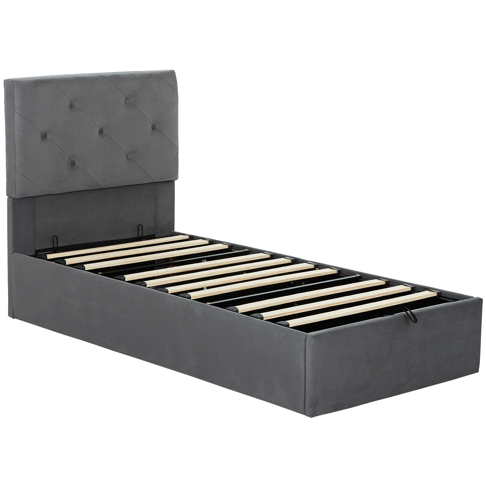 3FT Single Bed Frame for 90 x 190 cm Mattress, Upholstered Platform Bed Frame with Tufted Headboard, Gas Lift Up Storage, Mattress Foundation, Dark Grey - Image 13