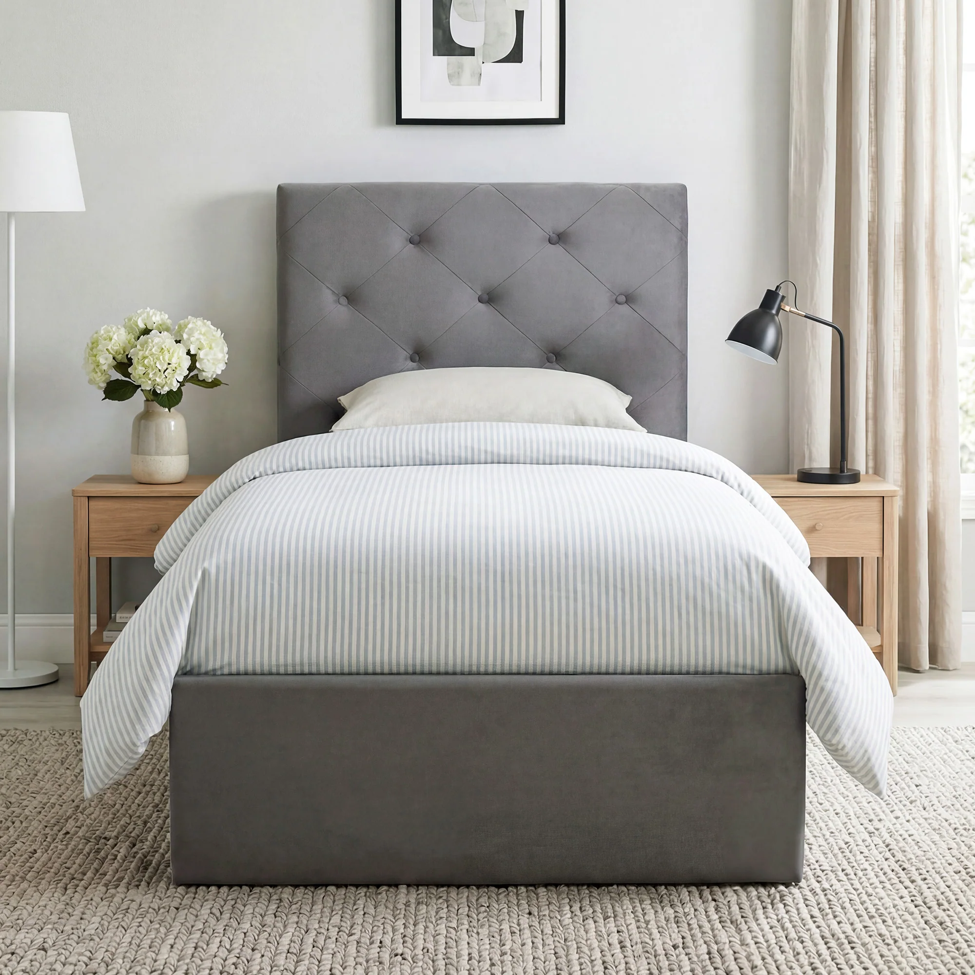 3FT Single Bed Frame for 90 x 190 cm Mattress, Upholstered Platform Bed Frame with Tufted Headboard, Gas Lift Up Storage, Mattress Foundation, Dark Grey - Image 3