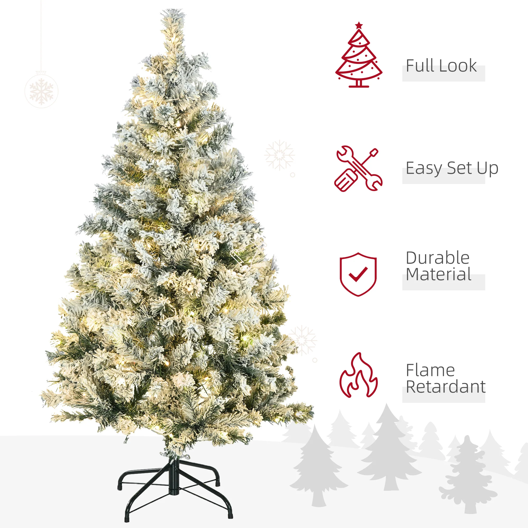 4.5ft Pre-Lit Snow Flocked Artificial Christmas Tree with 150 Warm White and 311 Tips - Image 7