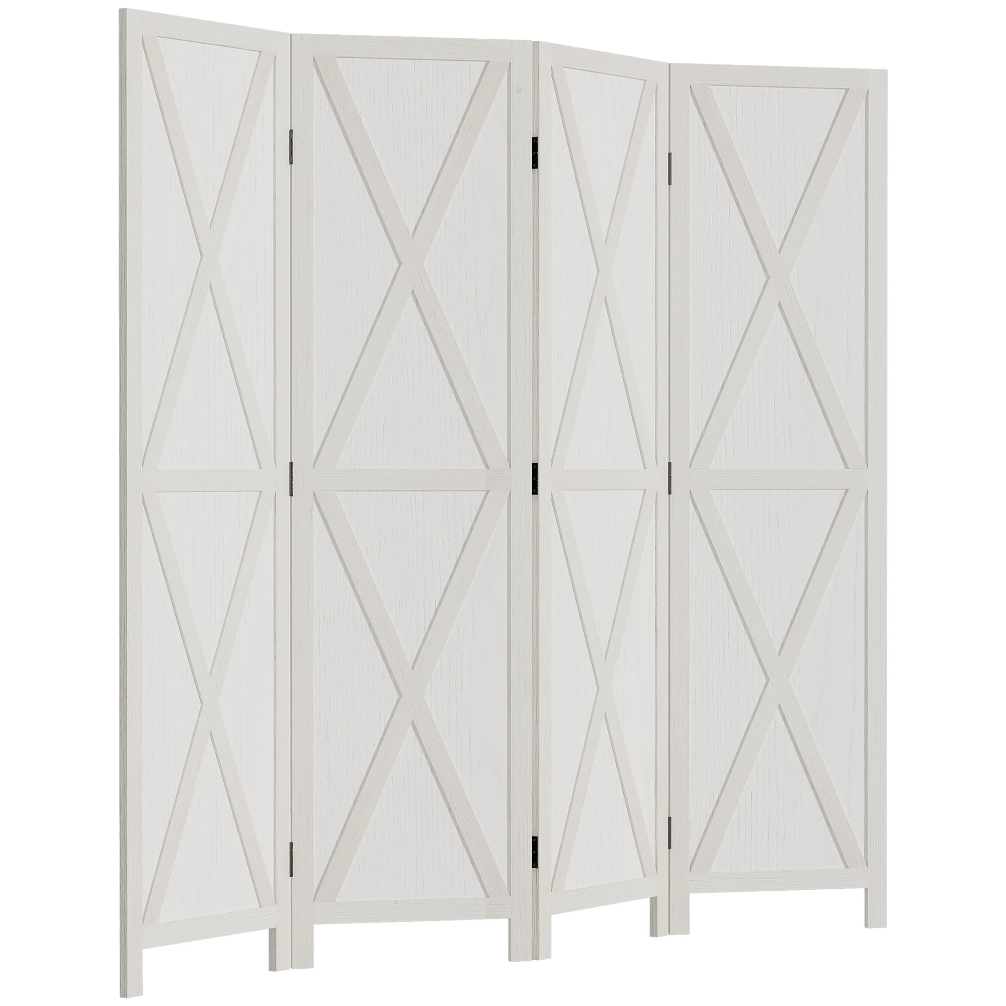 4 Panel Room Divider, 5.6 Ft Freestanding Wooden Folding Privacy Screen for Bedroom, White - Image 2