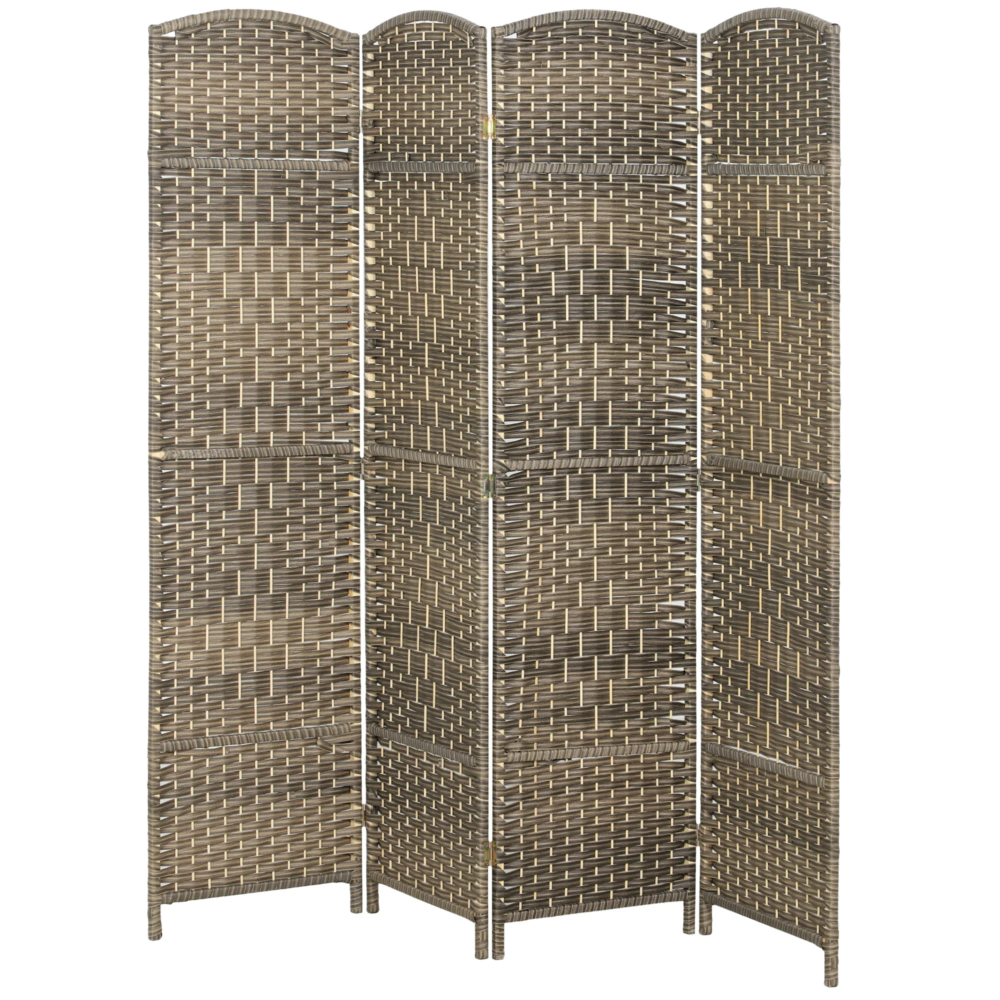 4 Panel Room Divider, 6' Tall Folding Privacy Screen, Hand-Woven Freestanding Wall Partition for Home Office, Bedroom, Dark Rustic Oak - Image 2