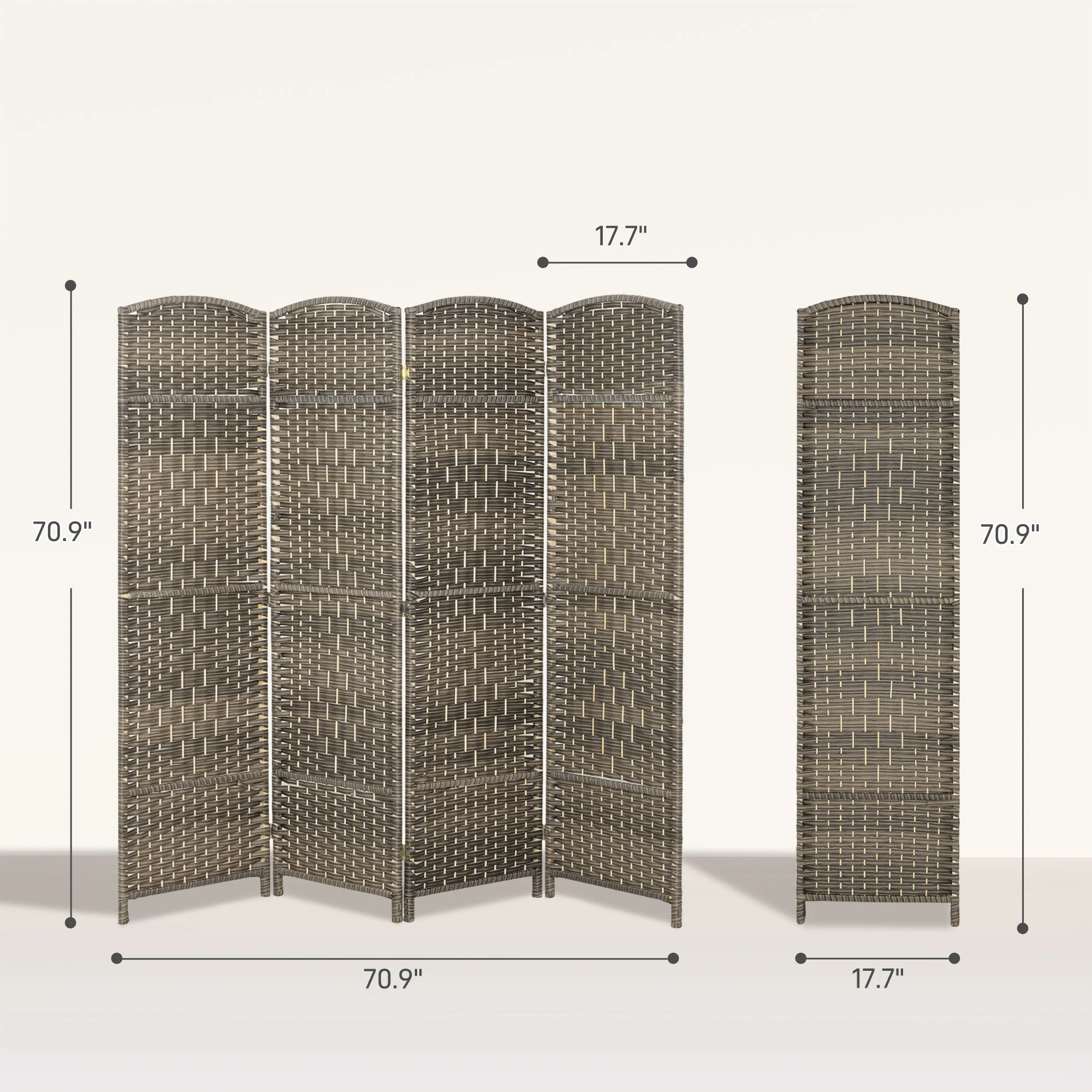 4 Panel Room Divider, 6' Tall Folding Privacy Screen, Hand-Woven Freestanding Wall Partition for Home Office, Bedroom, Dark Rustic Oak - Image 5