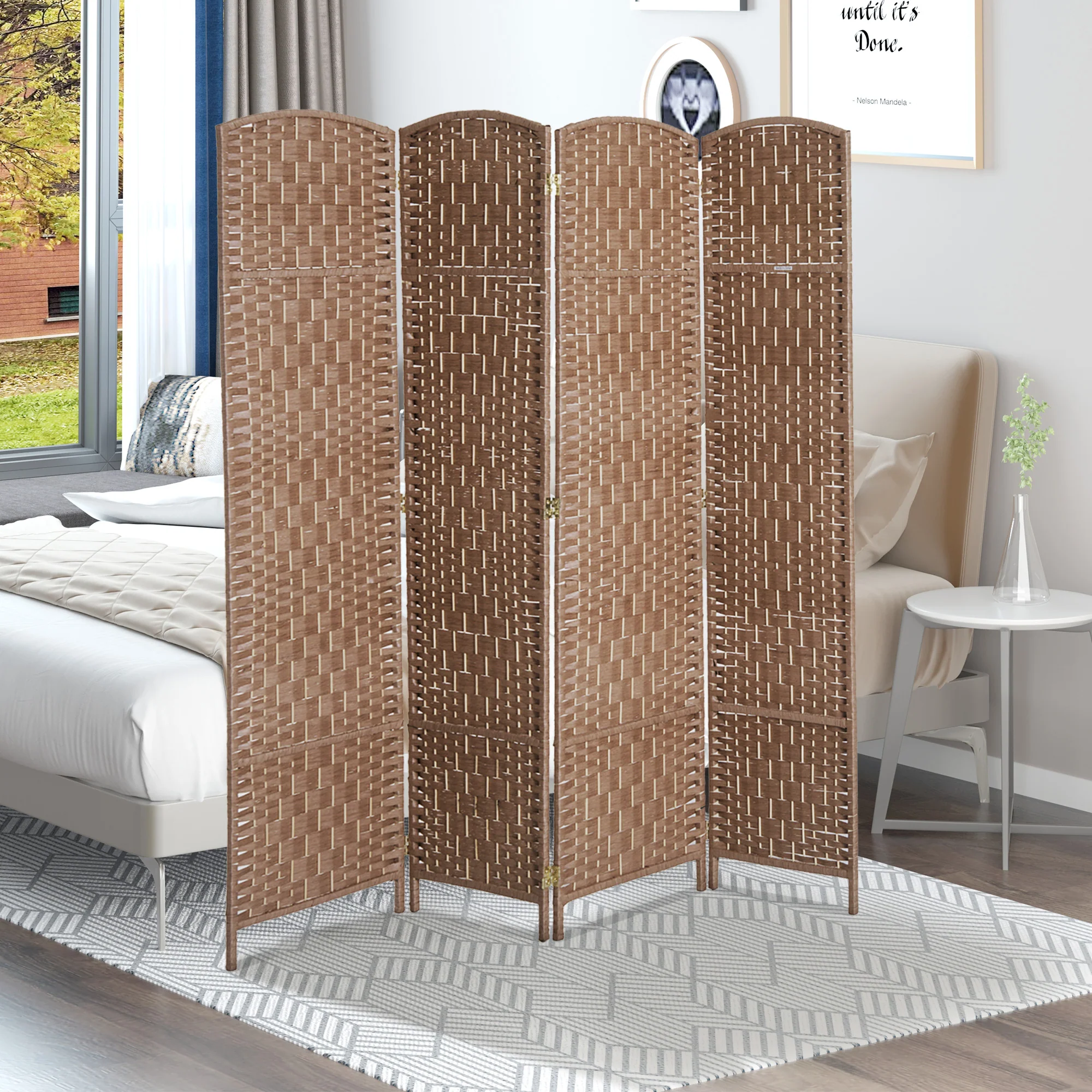 6 Ft Tall Indoor Portable Folding Room Divider, 4 Panels Hand-Woven Privacy Screens, Natural - Image 11