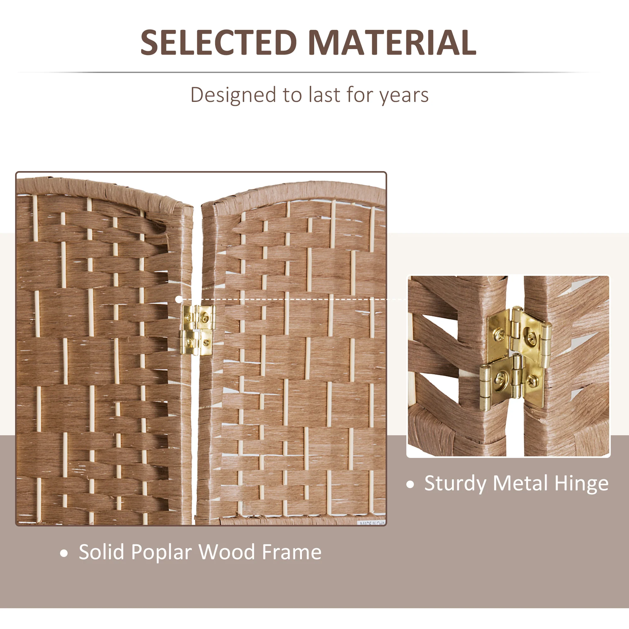 6 Ft Tall Indoor Portable Folding Room Divider, 4 Panels Hand-Woven Privacy Screens, Natural - Image 7