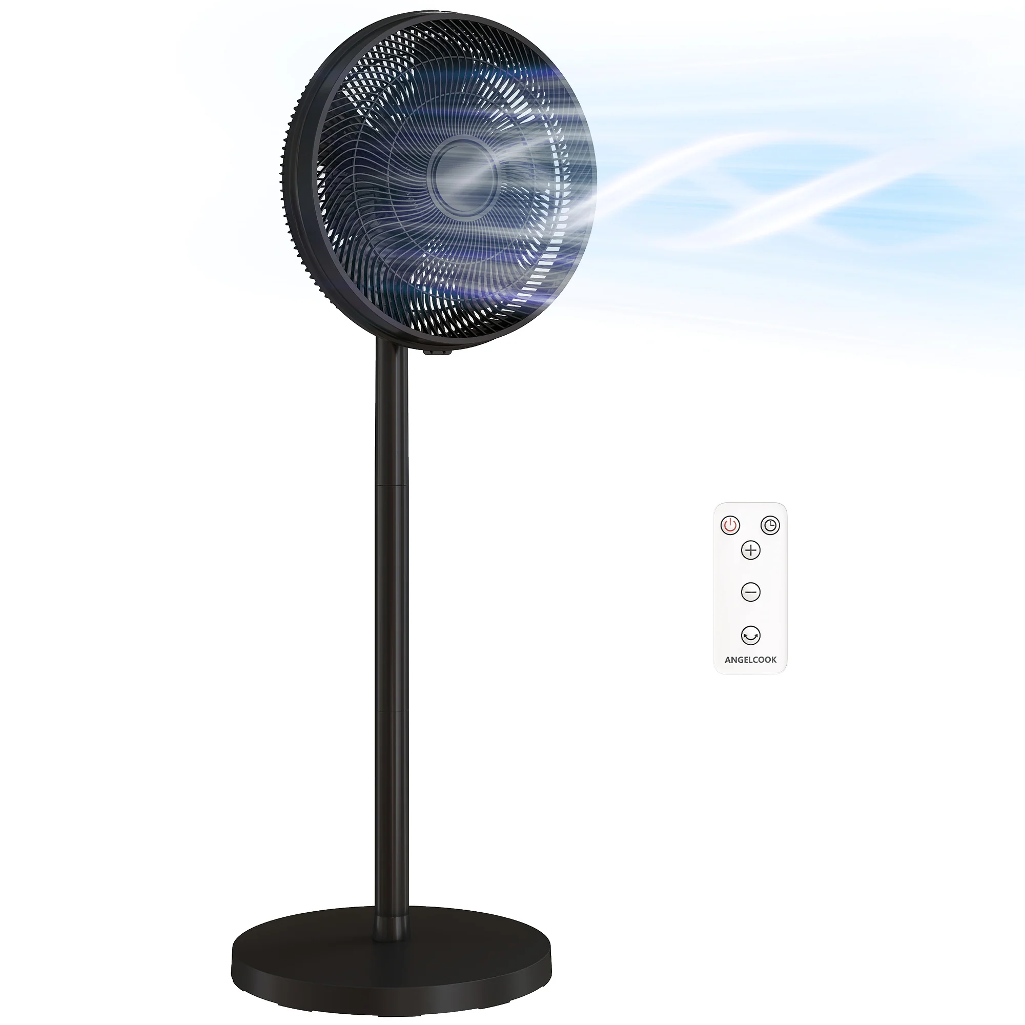 40 cm Standing Pedestal Fan, Quiet Electric Cooling Floor Fan with 80° Oscillating, Adjustable Tilt and Height, 4 Speed, 10H Timer, Remote Control, LED Display, for Home Office Bedroom, Black