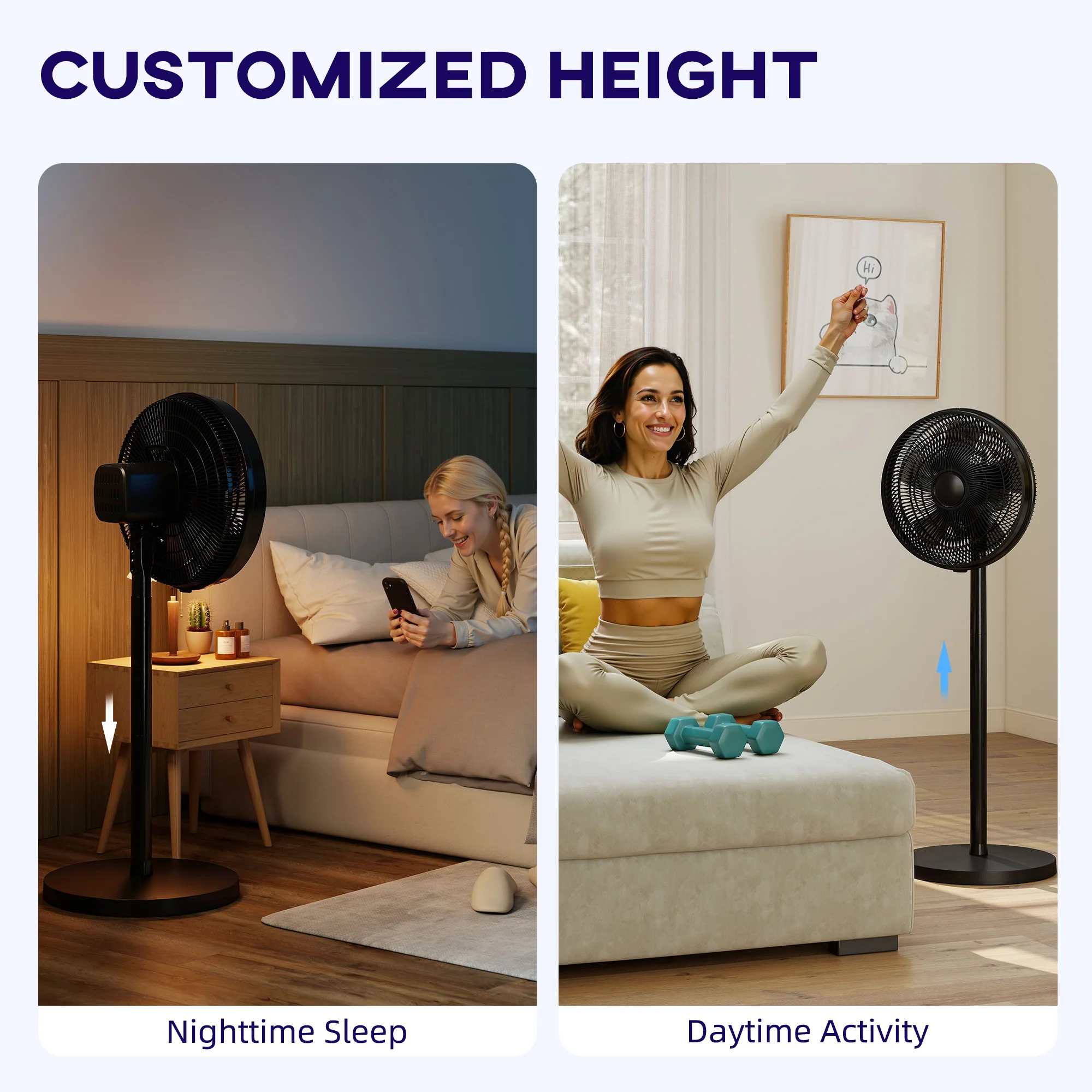 40 cm Standing Pedestal Fan, Quiet Electric Cooling Floor Fan with 80° Oscillating, Adjustable Tilt and Height, 4 Speed, 10H Timer, Remote Control, LED Display, for Home Office Bedroom, Black - Image 8