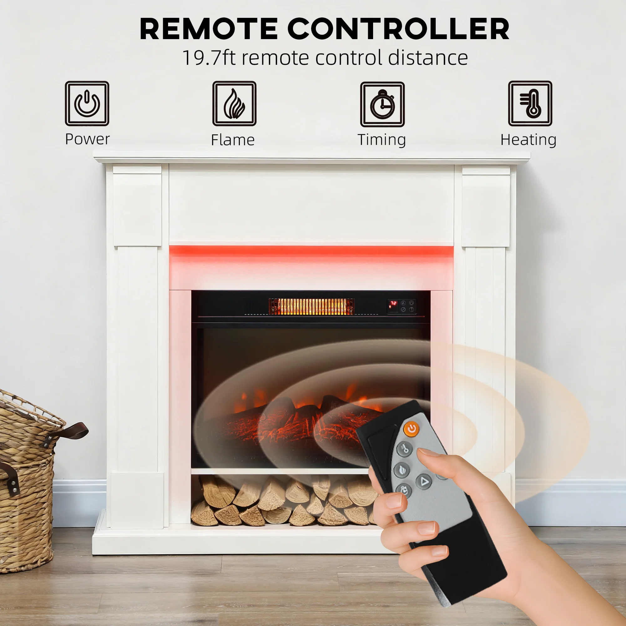 41 Inch Electric Fireplace with Mantel, 1400W Inset Fireplace Heater w/ Remote Control & Adjustable 3D Flame Effect, Indoor Fireplace Mantel for Living Room, Bedroom, White - Image 8
