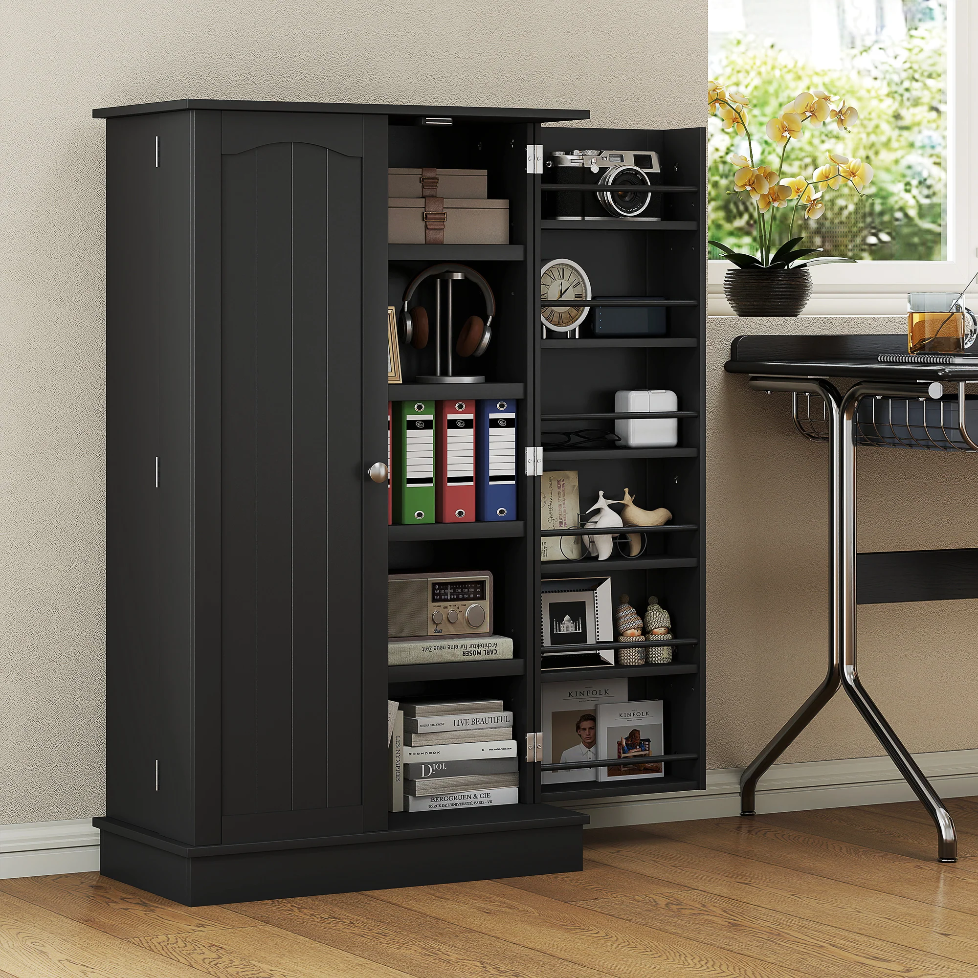 41" Kitchen Pantry Cabinet, 2-Door Buffet Storage Cabinet with 12 Spice Racks and Adjustable Shelves, Black - Image 10