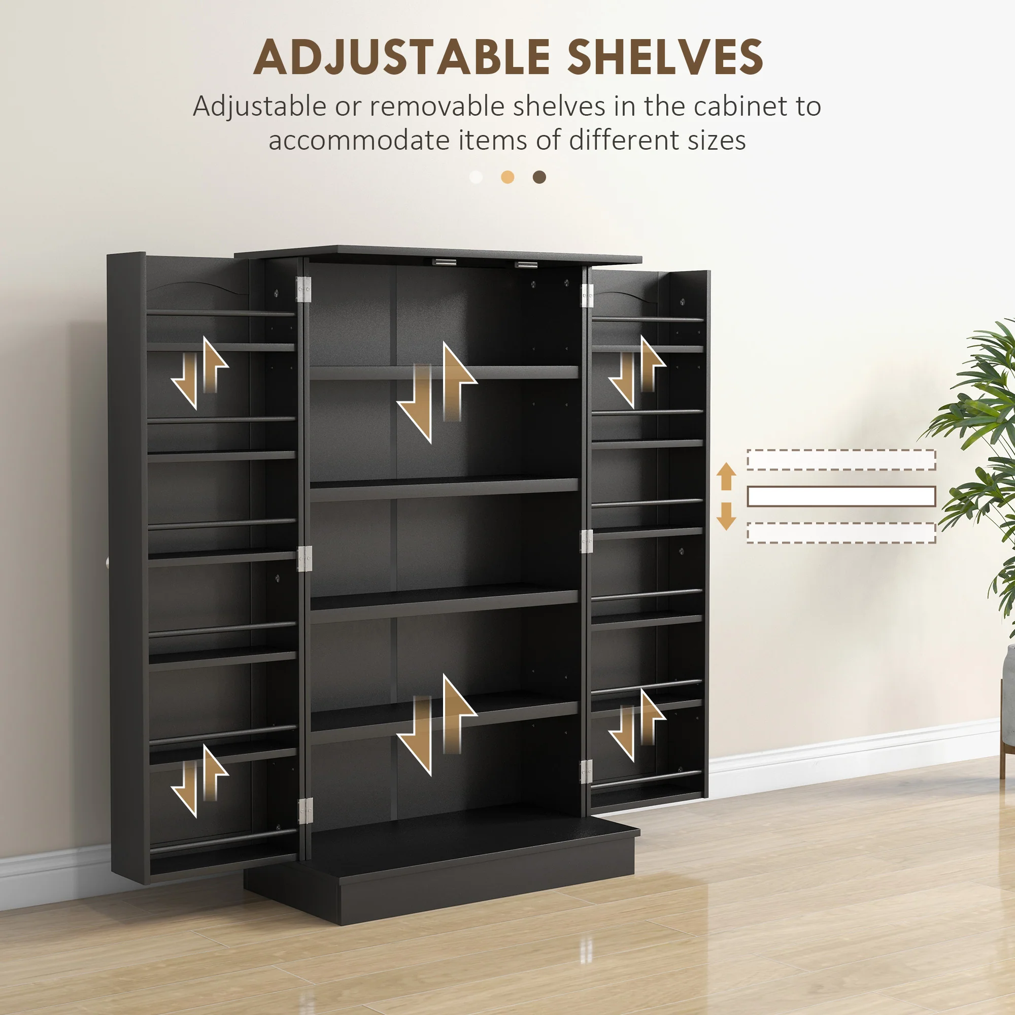 41" Kitchen Pantry Cabinet, 2-Door Buffet Storage Cabinet with 12 Spice Racks and Adjustable Shelves, Black - Image 7
