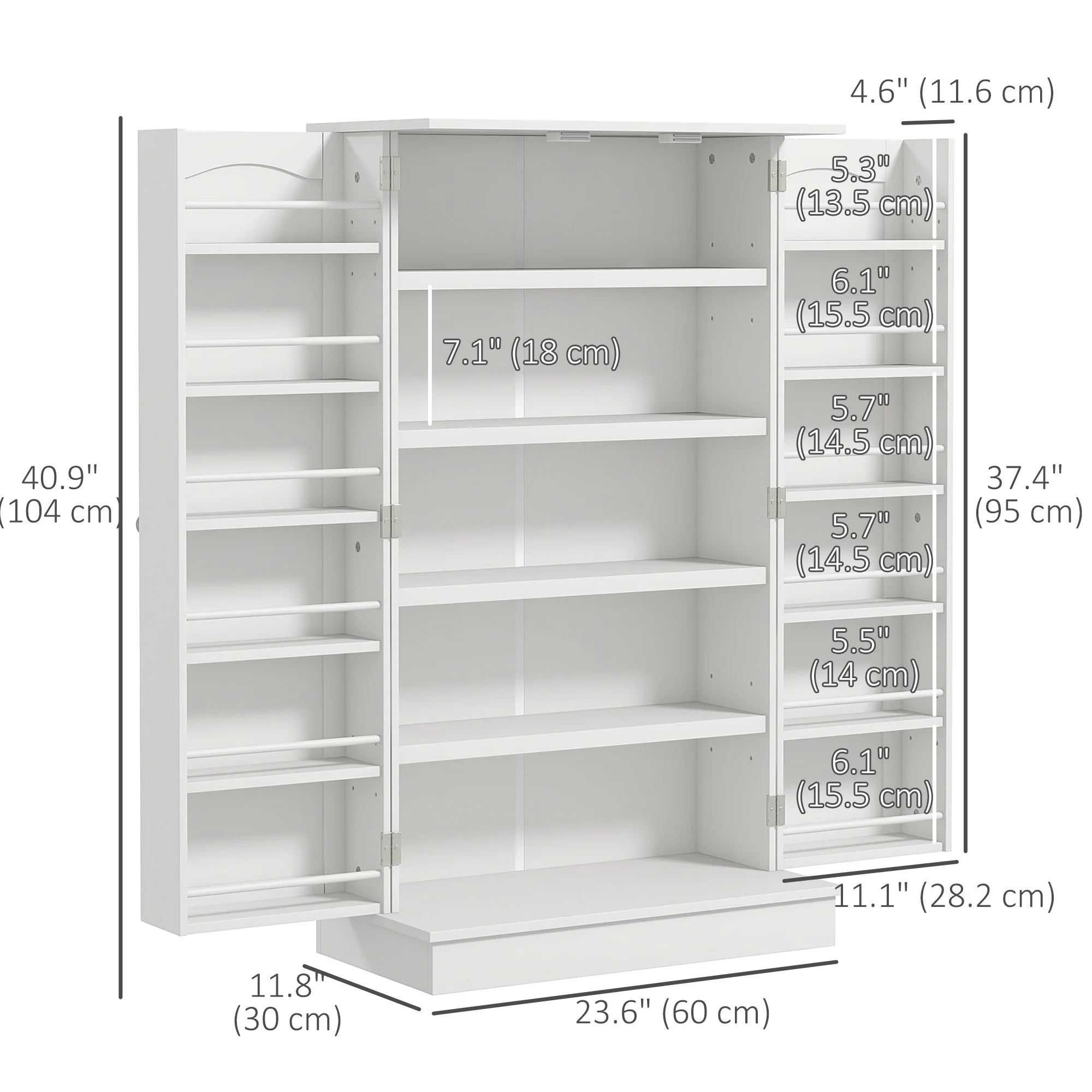 41" Kitchen Pantry Cabinet, 2-Door Buffet Storage Cabinet with 12 Spice Racks and Adjustable Shelves, White - Image 5