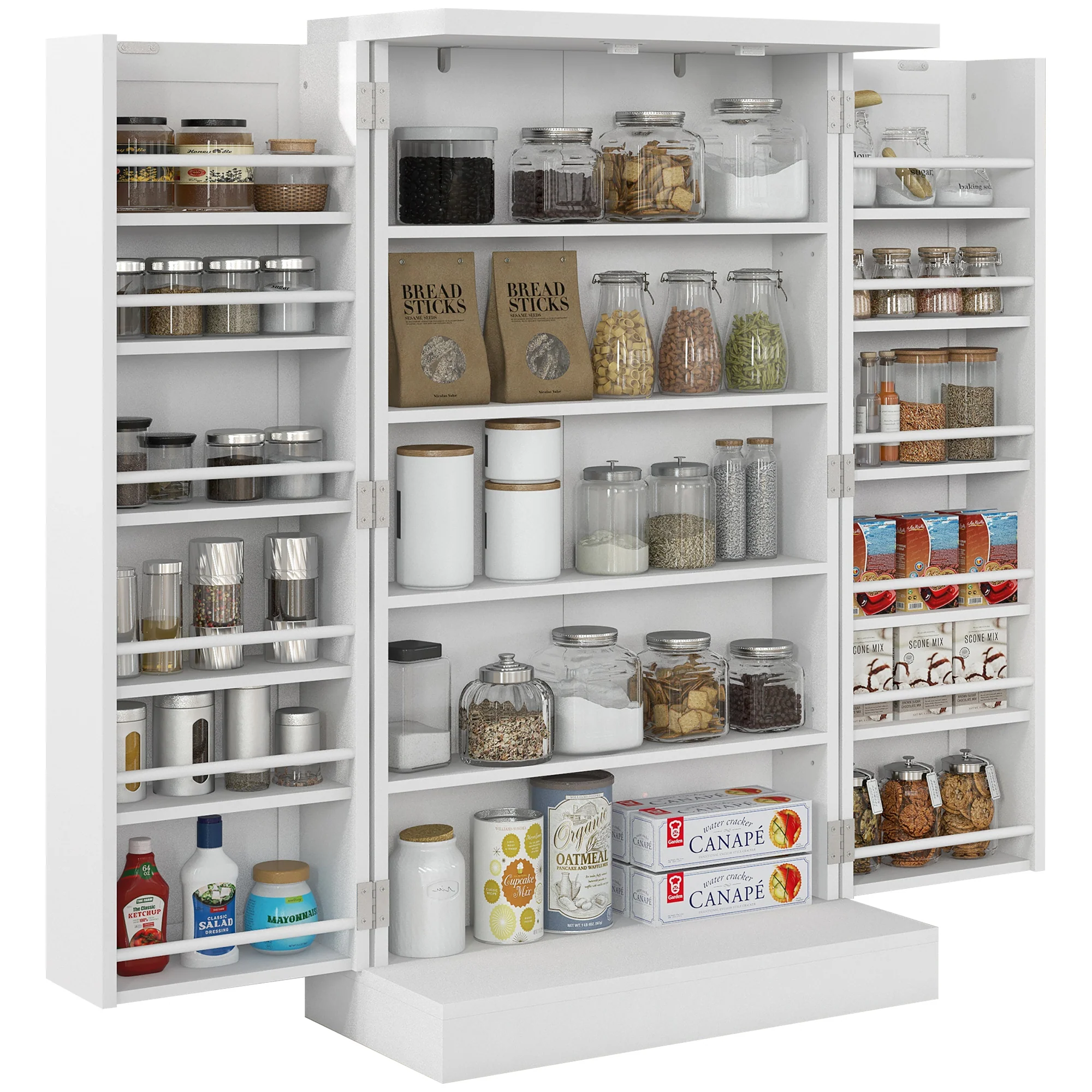 41" Freestanding Kitchen Pantry with Double Doors & 5-Tier Shelves, White