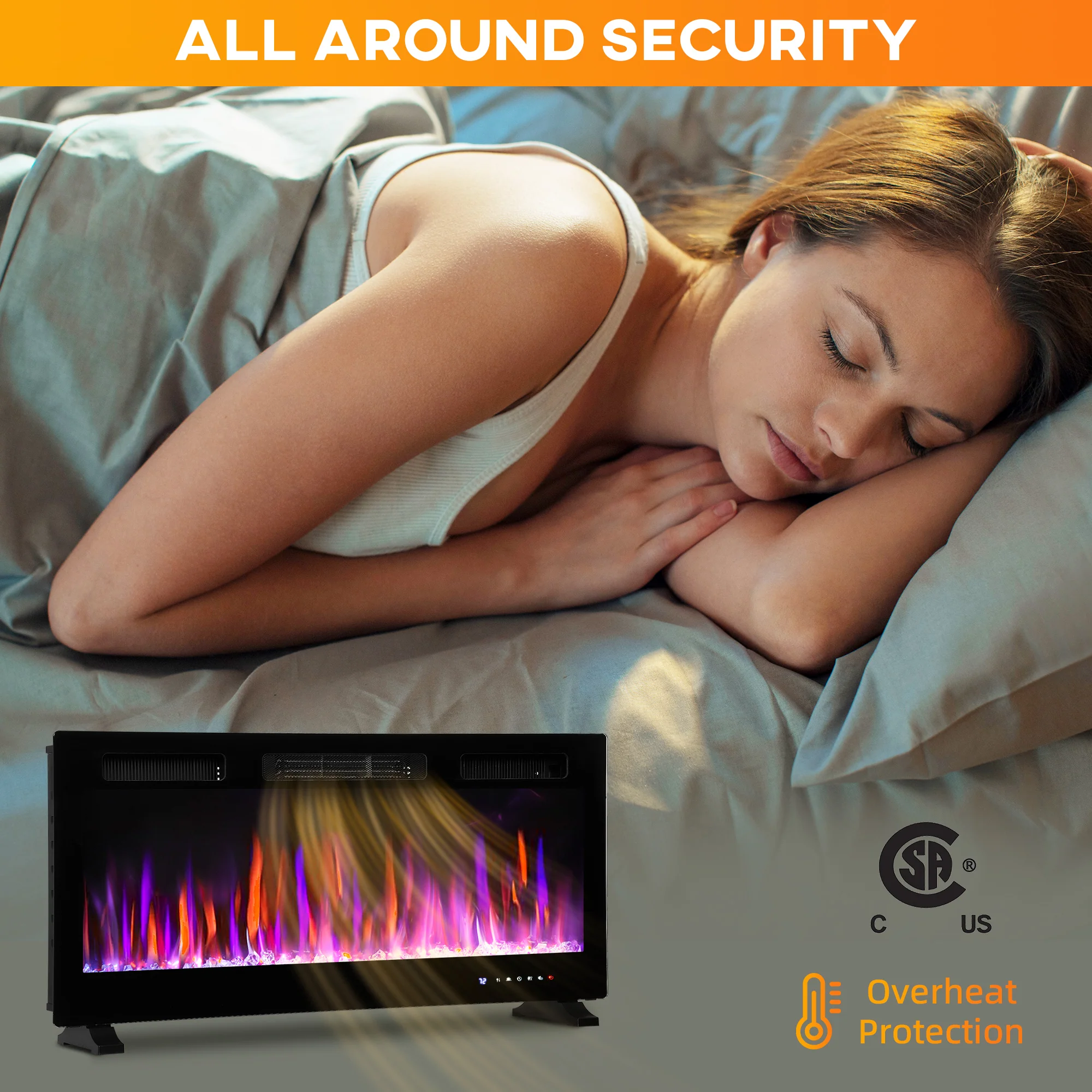 42" Thin Electric Fireplace with Thermostat, Eco Mode, Auto Switch, 12H Timer, Remote, 750/1500W - Image 10