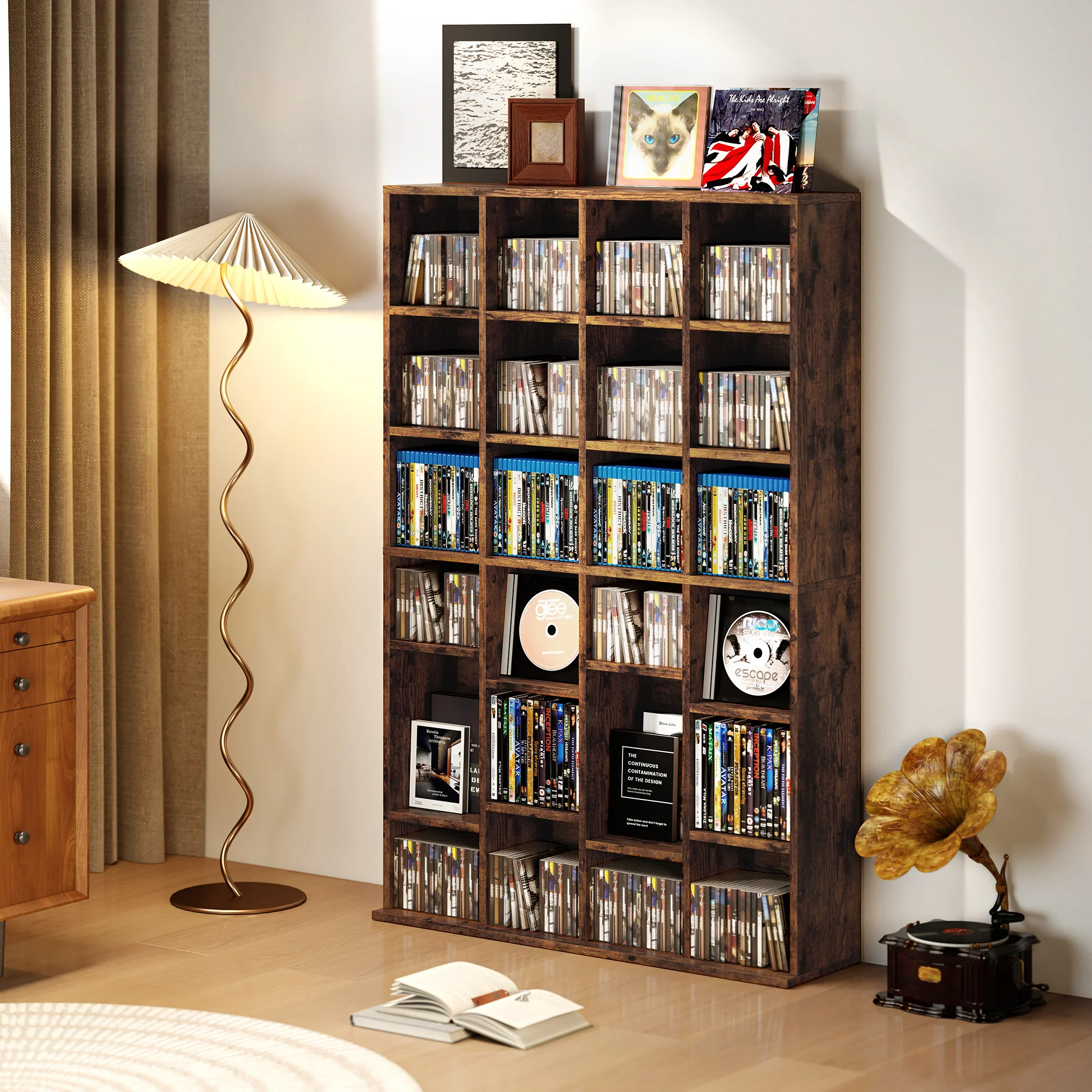Adjustable Wall-Secure Media Storage Shelf – DVD/CD/Game Organizer, Rustic Brown - Image 11