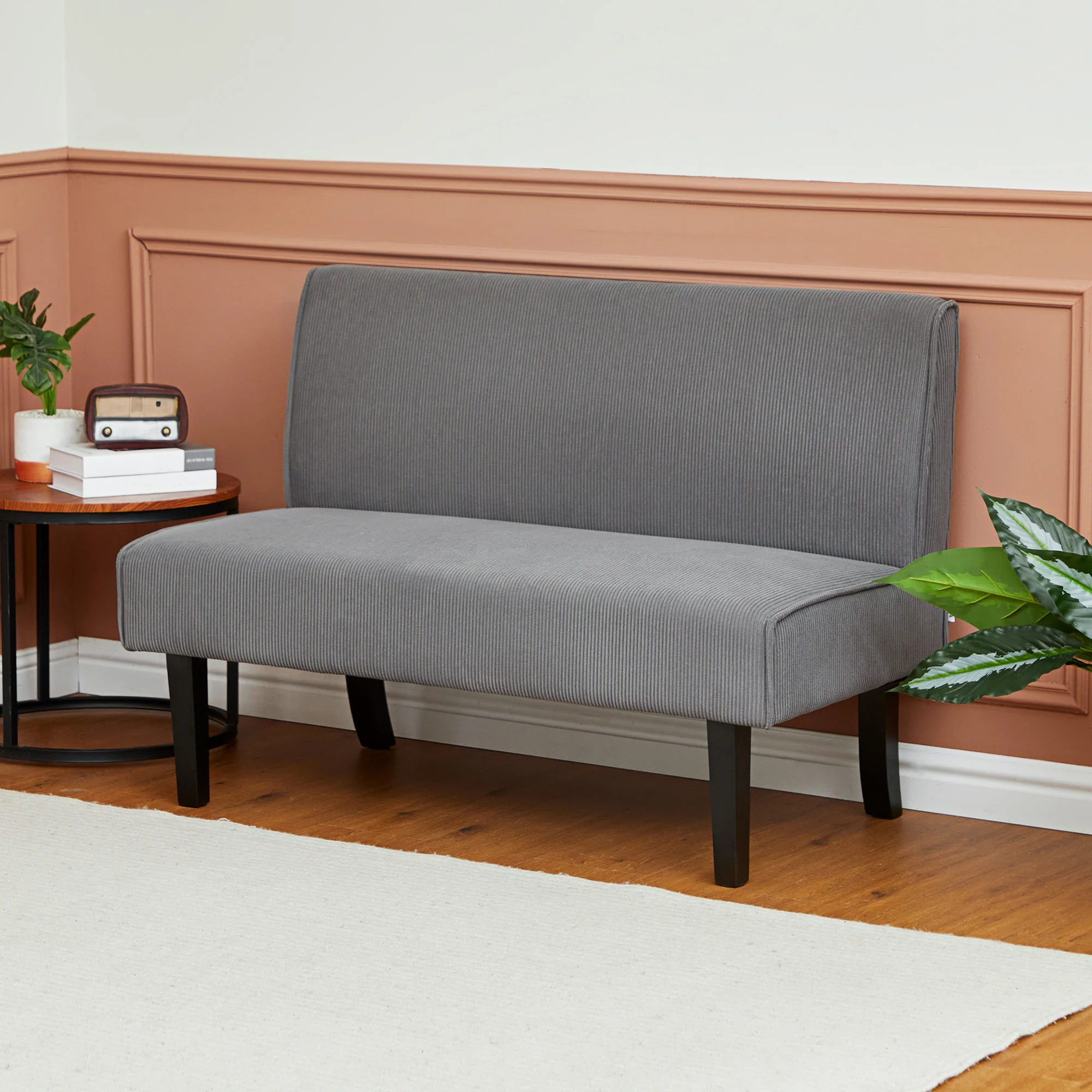 46.5" Loveseat 2-Seater Corduroy Sofa with Rubber Wood Legs & USB/USB-C Ports Grey - Image 4