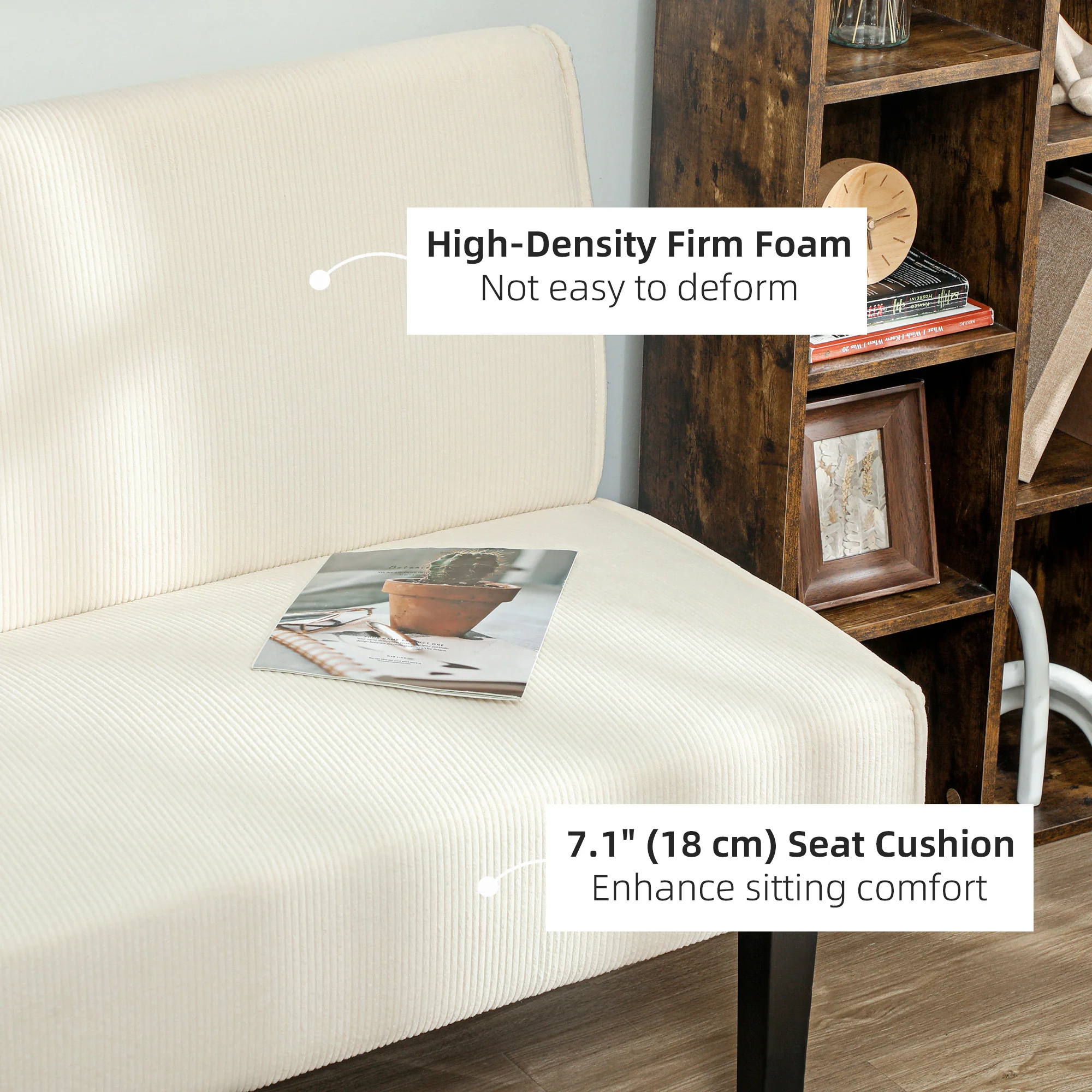 46.5" Loveseat 2-Seater Corduroy Sofa with Rubber Wood Legs & USB/USB-C Ports Cream White - Image 8