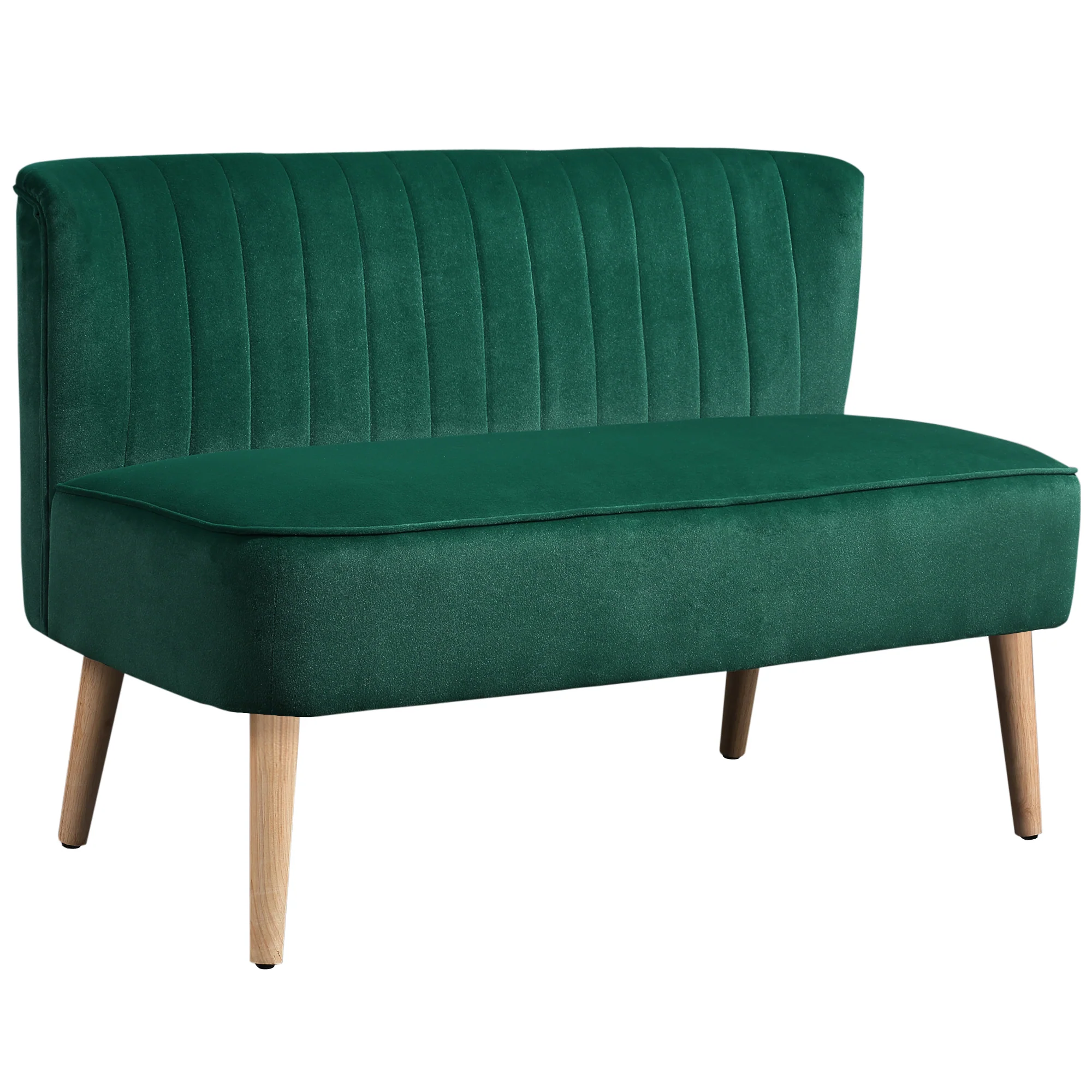 46" Loveseat Sofa, Linen Fabric Upholstered 2 Seater Small Sofa with Thick Padded Seat and Rubber Wood Legs for Living Room, Home Office, Dark Green - Image 12