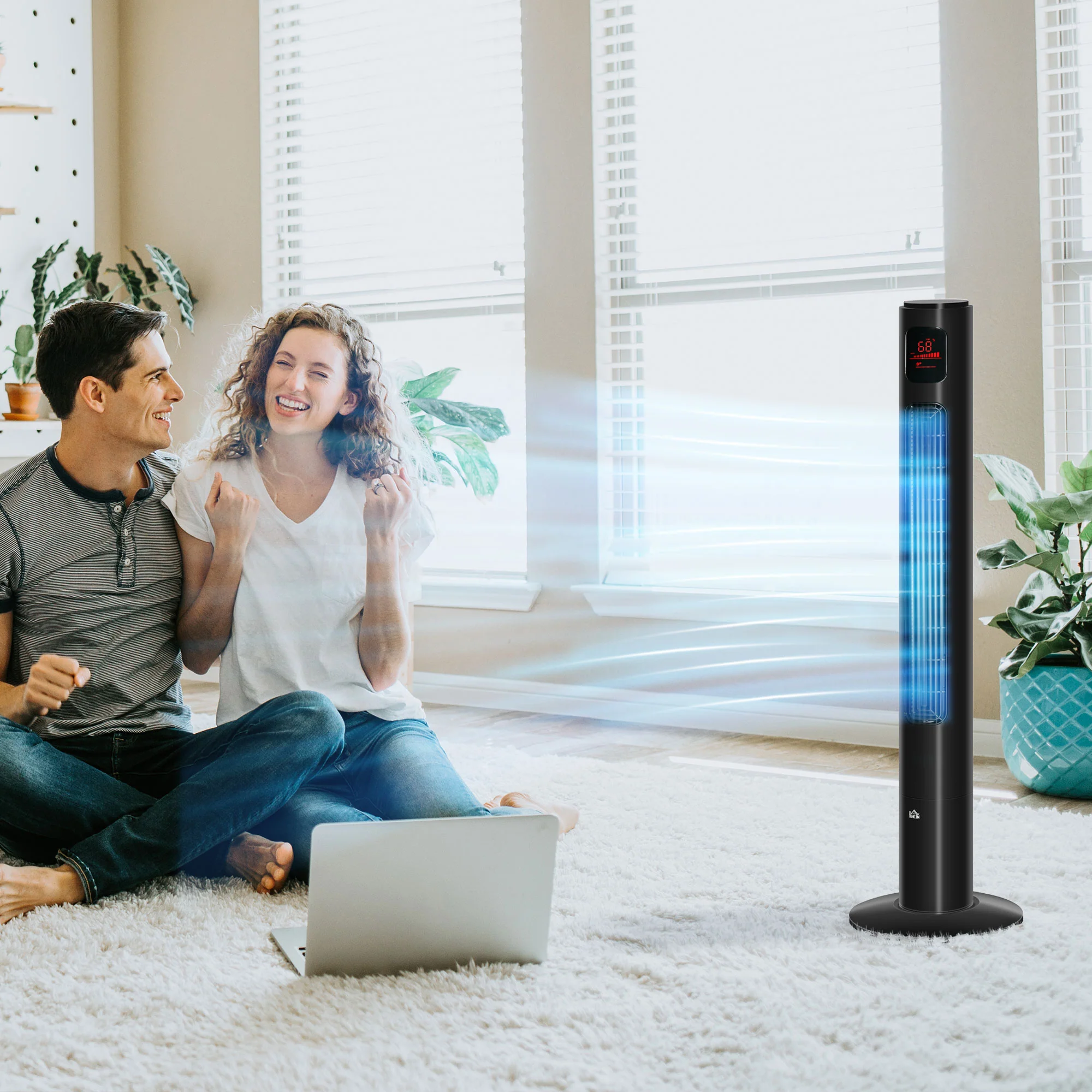 46'' Freestanding Tower Fan, 70° Oscillating Bladeless Standing Fan with 3 Speeds, Black - Image 3