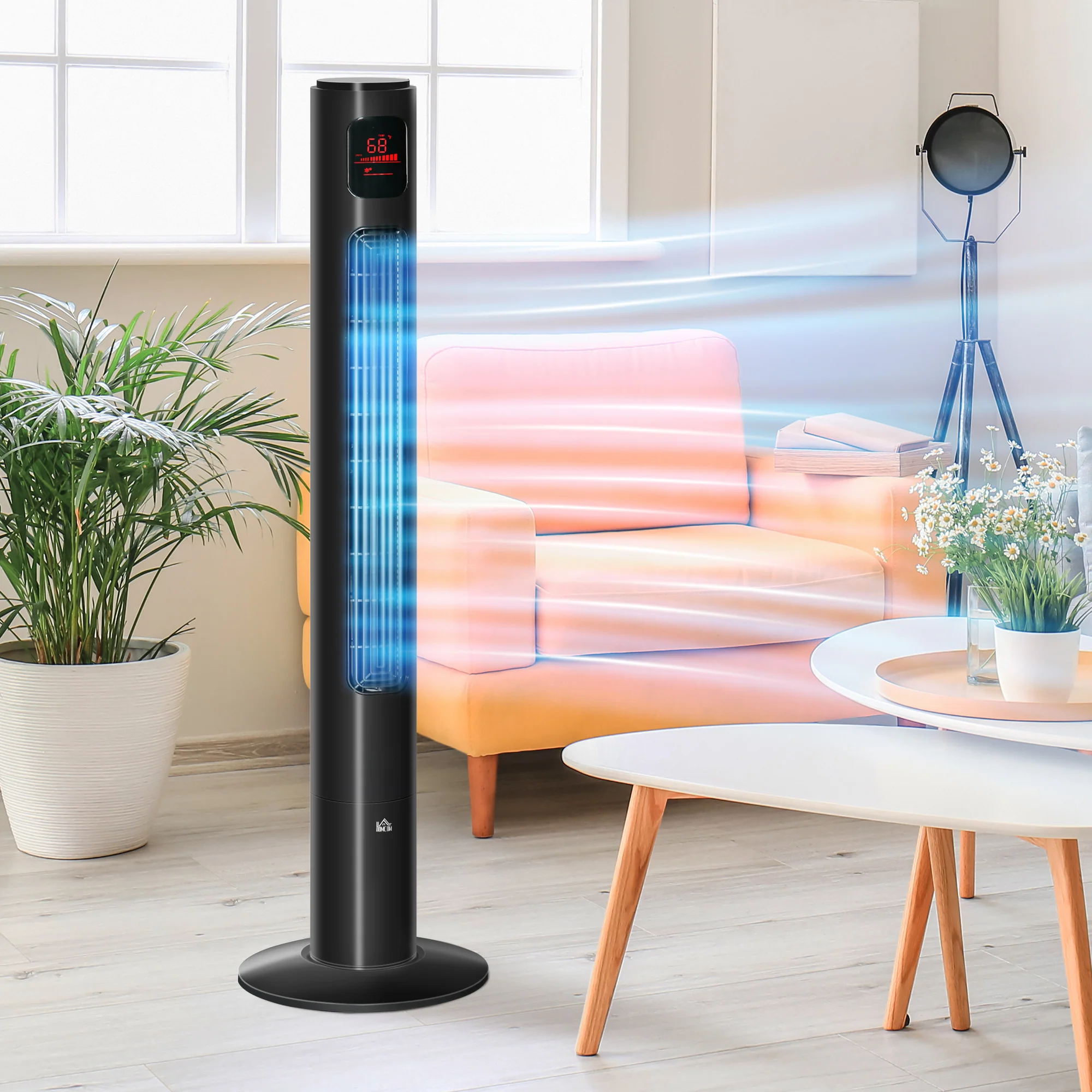 46'' Freestanding Tower Fan, 70° Oscillating Bladeless Standing Fan with 3 Speeds, Black - Image 4