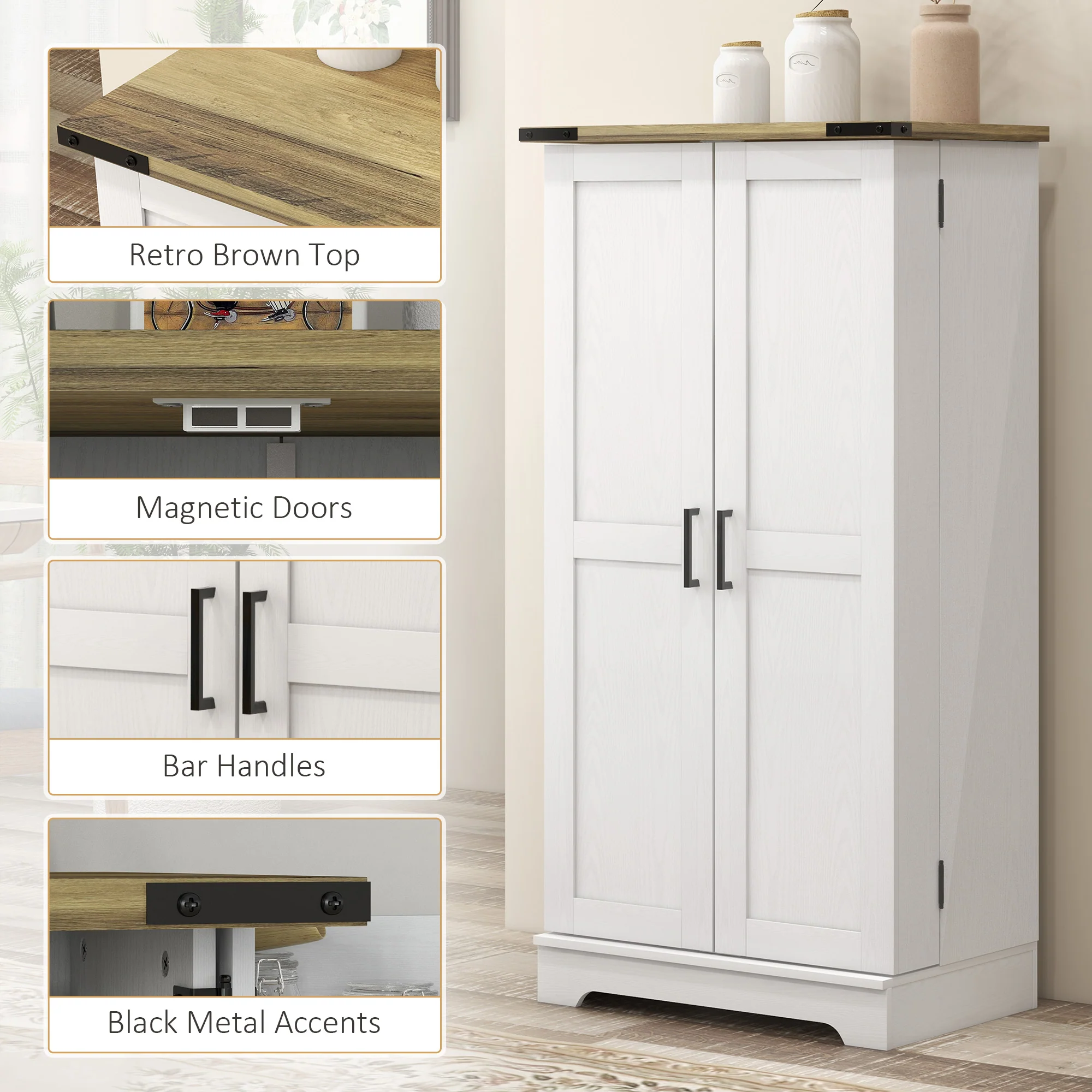 47" Farmhouse Pantry Cabinet with Adjustable Shelves, Cream White Wood Grain - Image 9