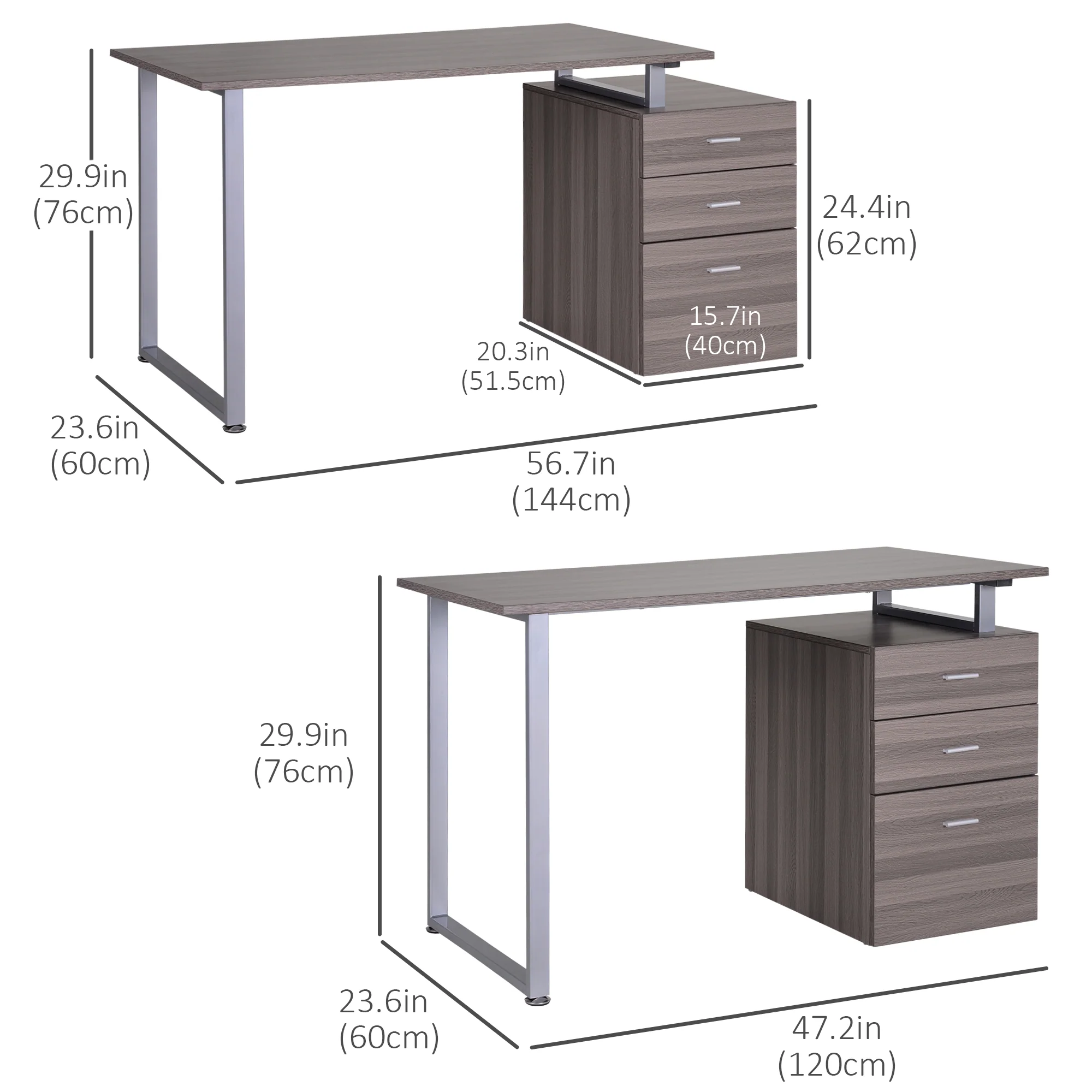 47" Writing Desk with Drawers, Home Office Table with Adjustable Foot Pads, Dark Wood Grain - Image 5
