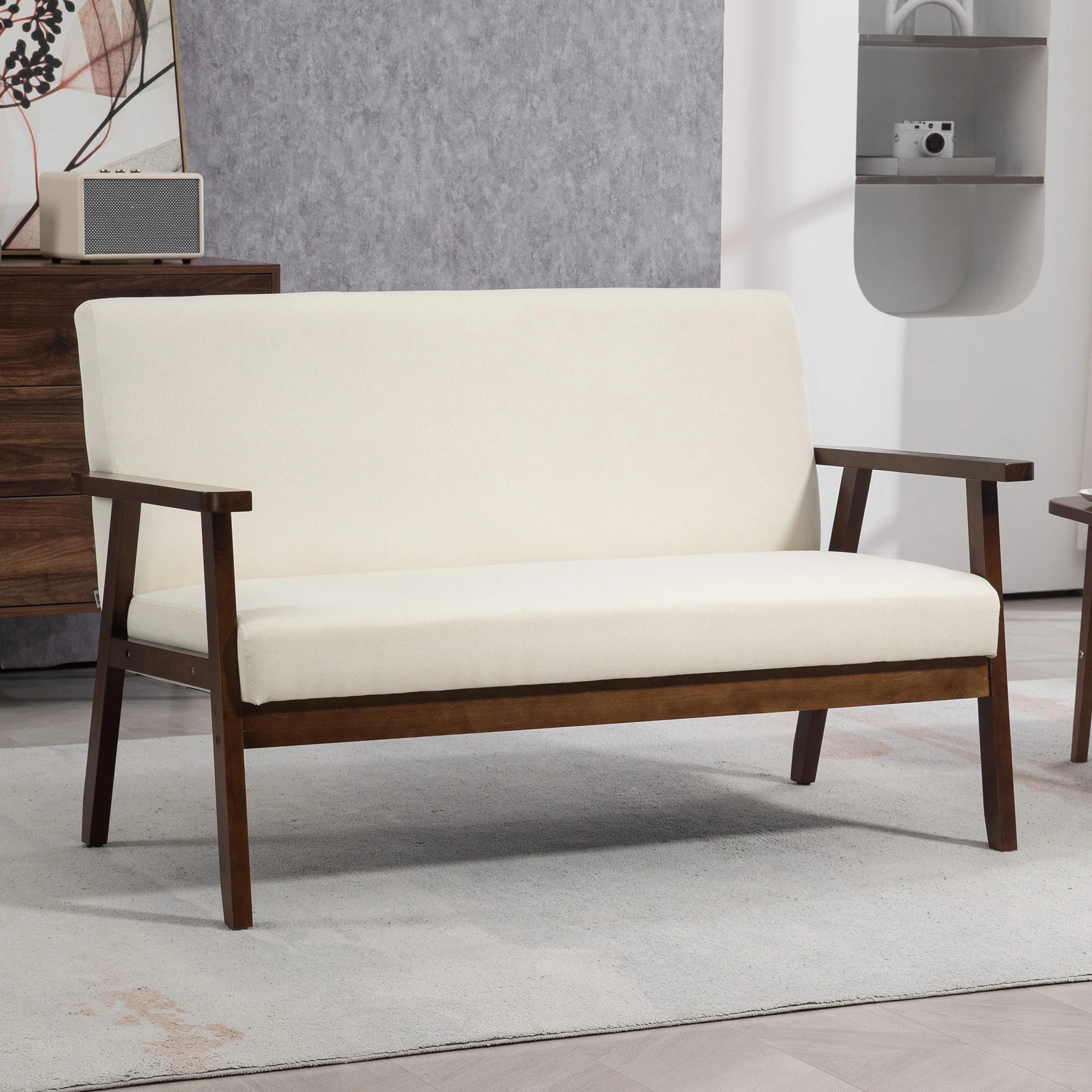 48" Modern Loveseat with Rubber Wood Legs 2-Seater Sofa, Cream White - Image 3