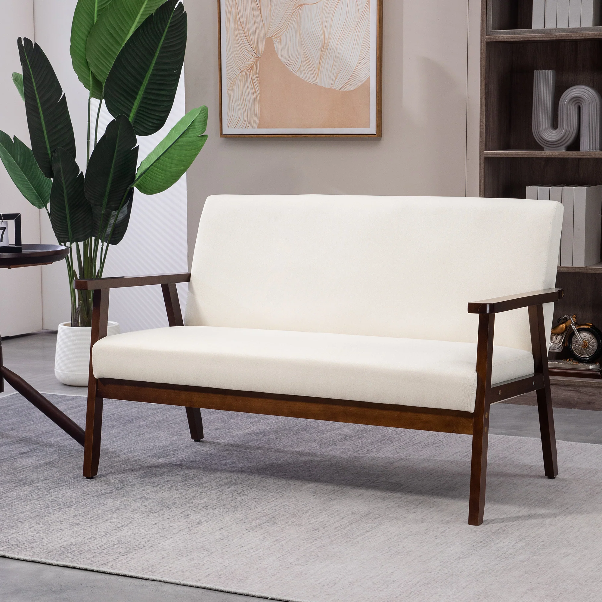 48" Modern Loveseat with Rubber Wood Legs 2-Seater Sofa, Cream White - Image 4