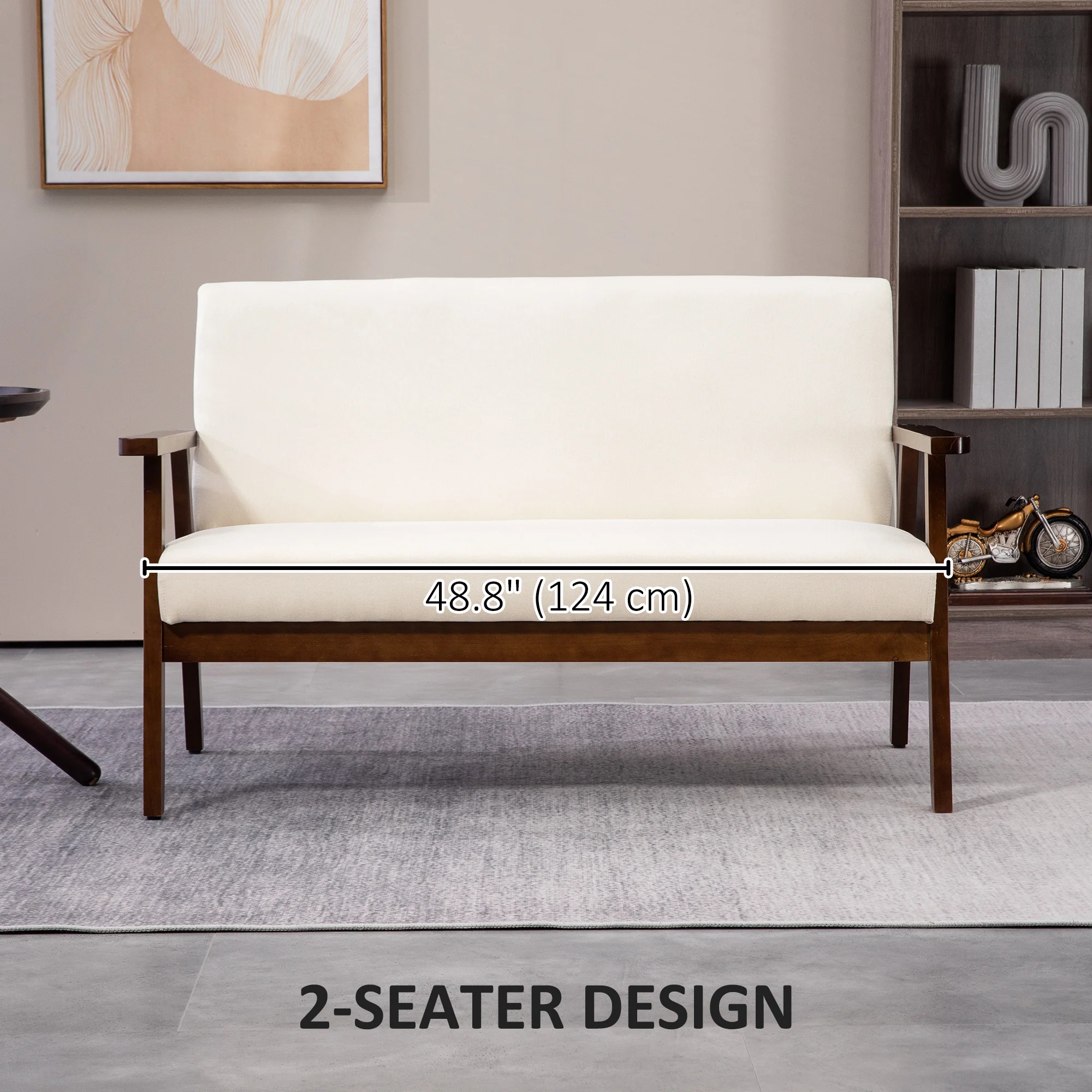 48" Modern Loveseat with Rubber Wood Legs 2-Seater Sofa, Cream White - Image 9