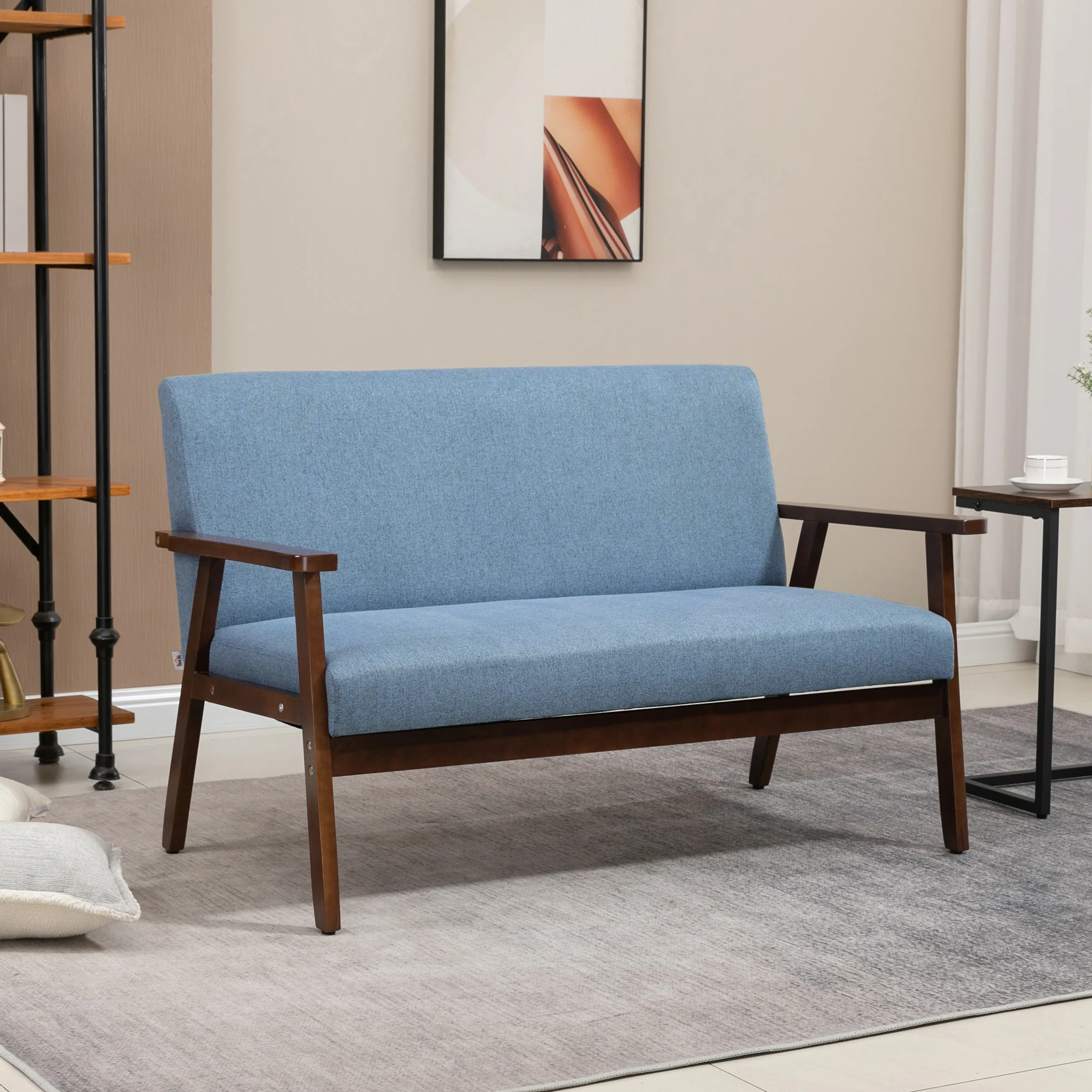 48" Modern Loveseat with Rubber Wood Legs 2-Seater Sofa, Blue - Image 4