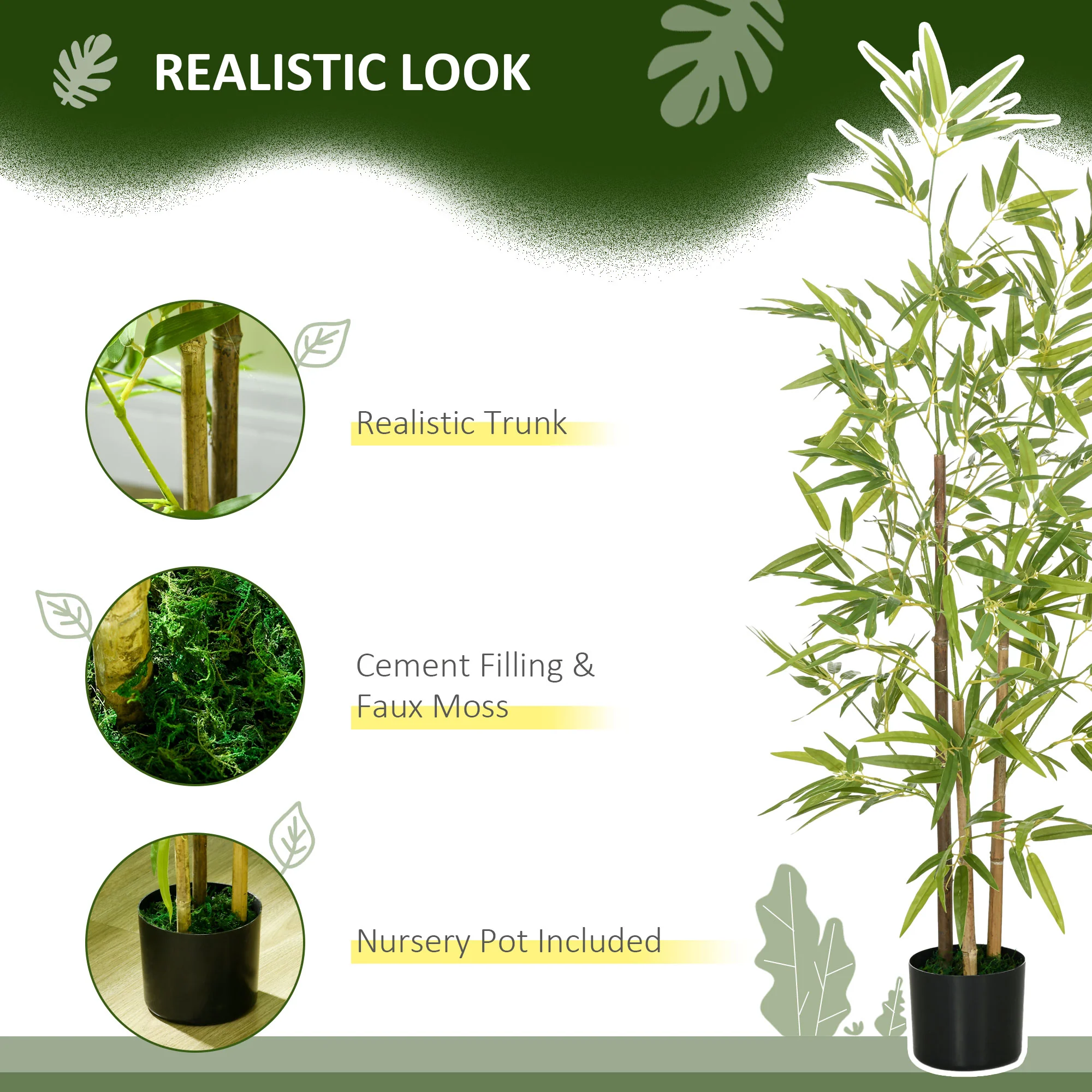 4ft Fake Bamboo Plants, Artificial Plants with Pot for Home Office Living Room Decor - Image 7
