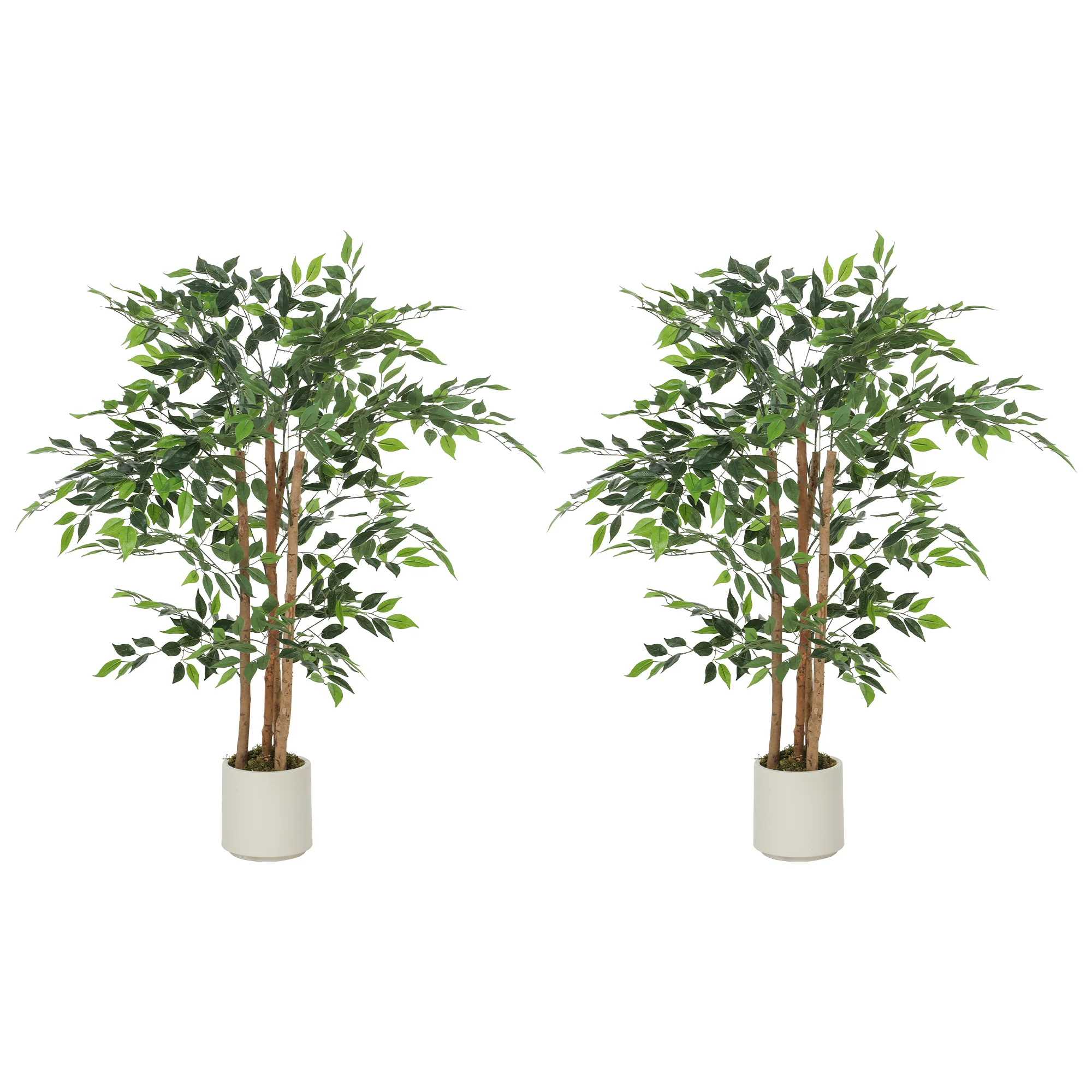 4FT Artificial Banyan Tree Set of 2, Lifelike Fake Tree with Solid Wood Trunk and Pot for Indoor Living Room Home Office Decor, Green - Image 12