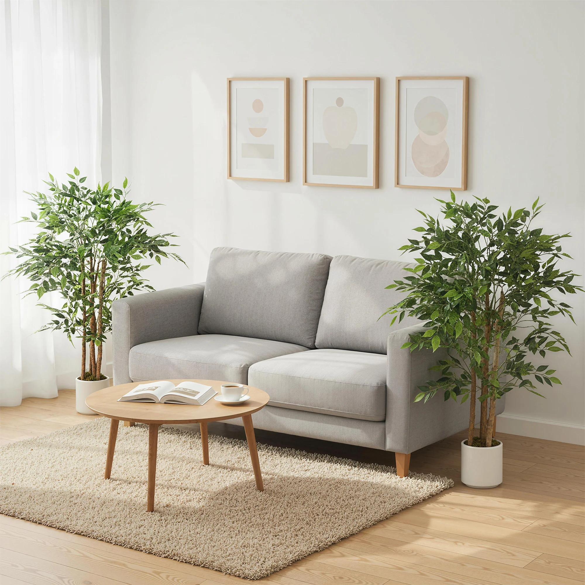 4FT Artificial Banyan Tree Set of 2, Lifelike Fake Tree with Solid Wood Trunk and Pot for Indoor Living Room Home Office Decor, Green - Image 4