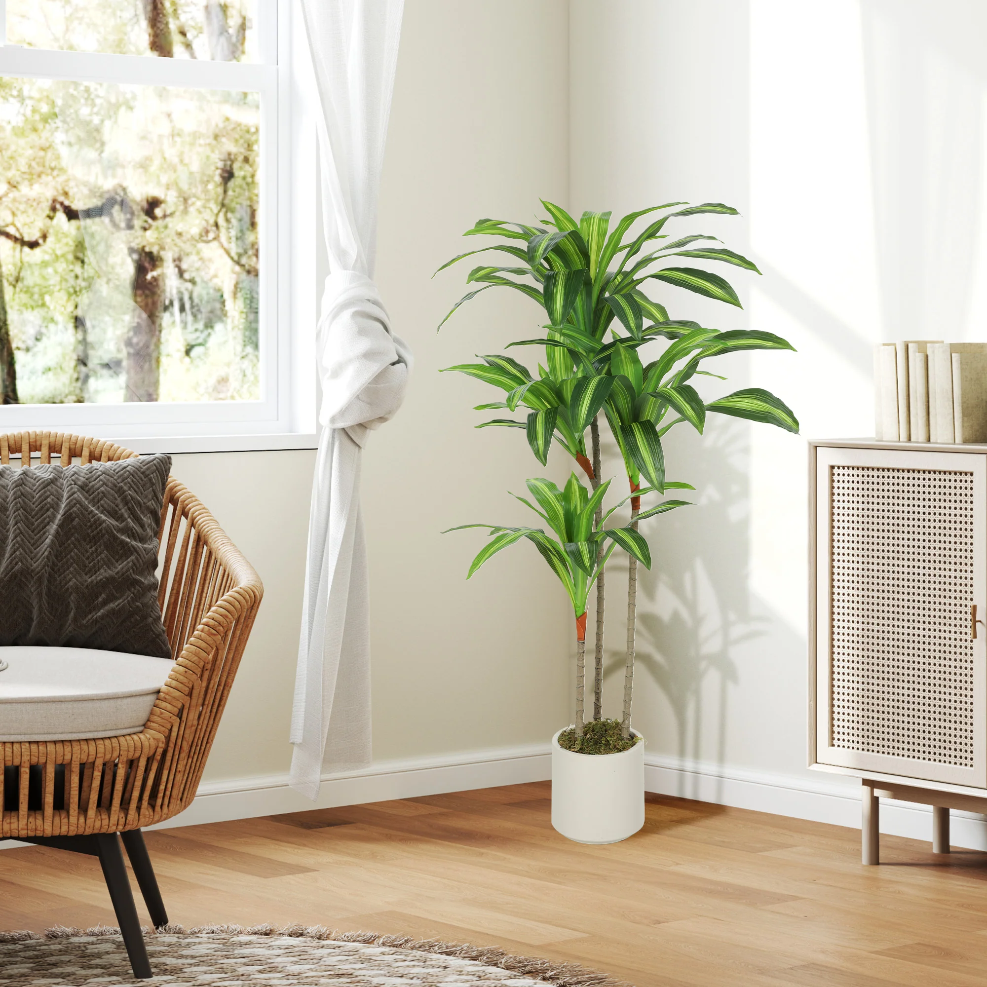 4FT Artificial Dracaena Tree, Lifelike Dracaena Fake Plant with Bendable Trunks and White Planter for Living Room Bedroom Home Office Decor, Green - Image 11