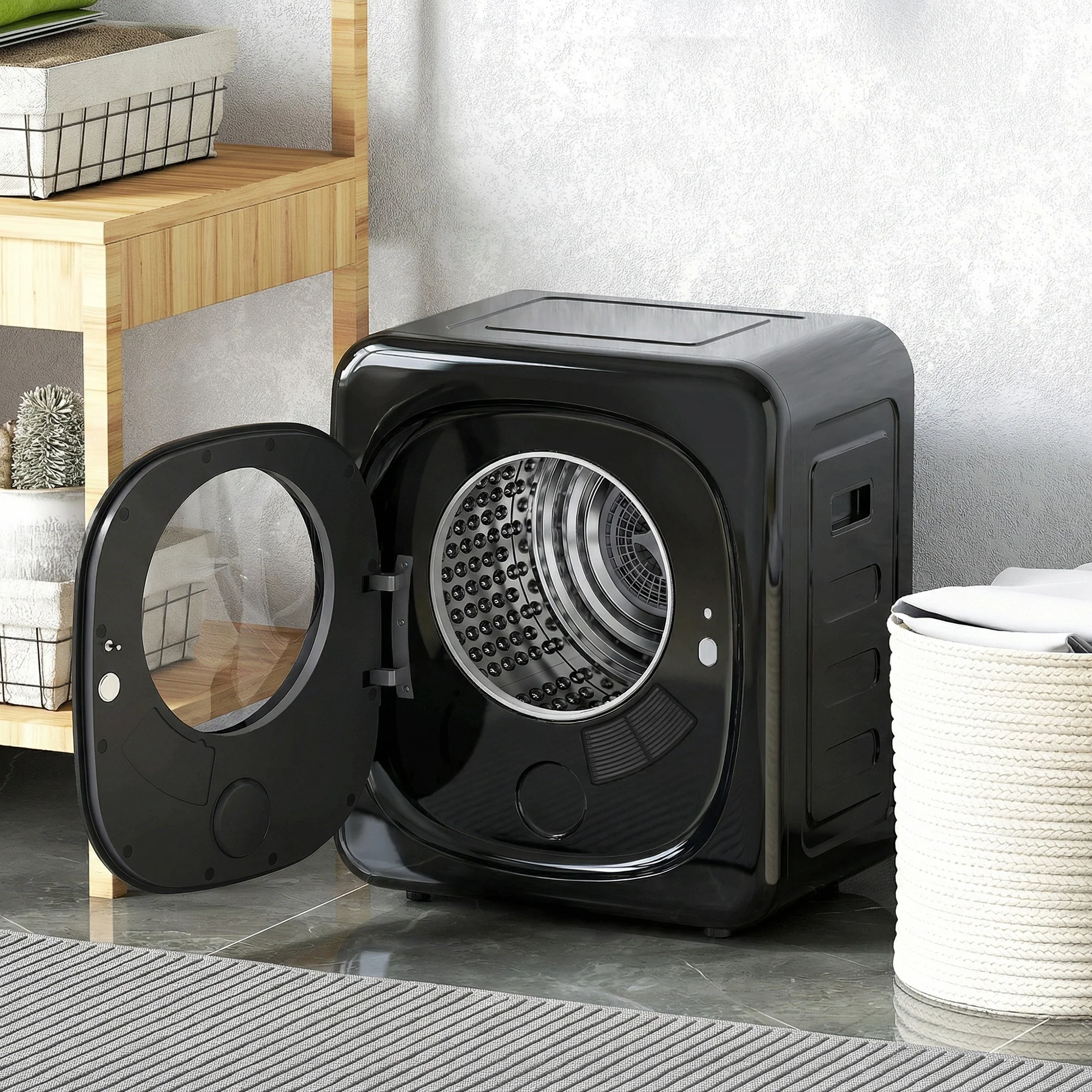 4kg Vented Tumble Dryer, 800W Compact Freestanding Front Tumble Dryer with 5 Drying Mode, Smart Sensor, Timer and Stainless Steel Tub, Wall-Mounted Portable Small Clothes Drying Machine, Black - Image 3