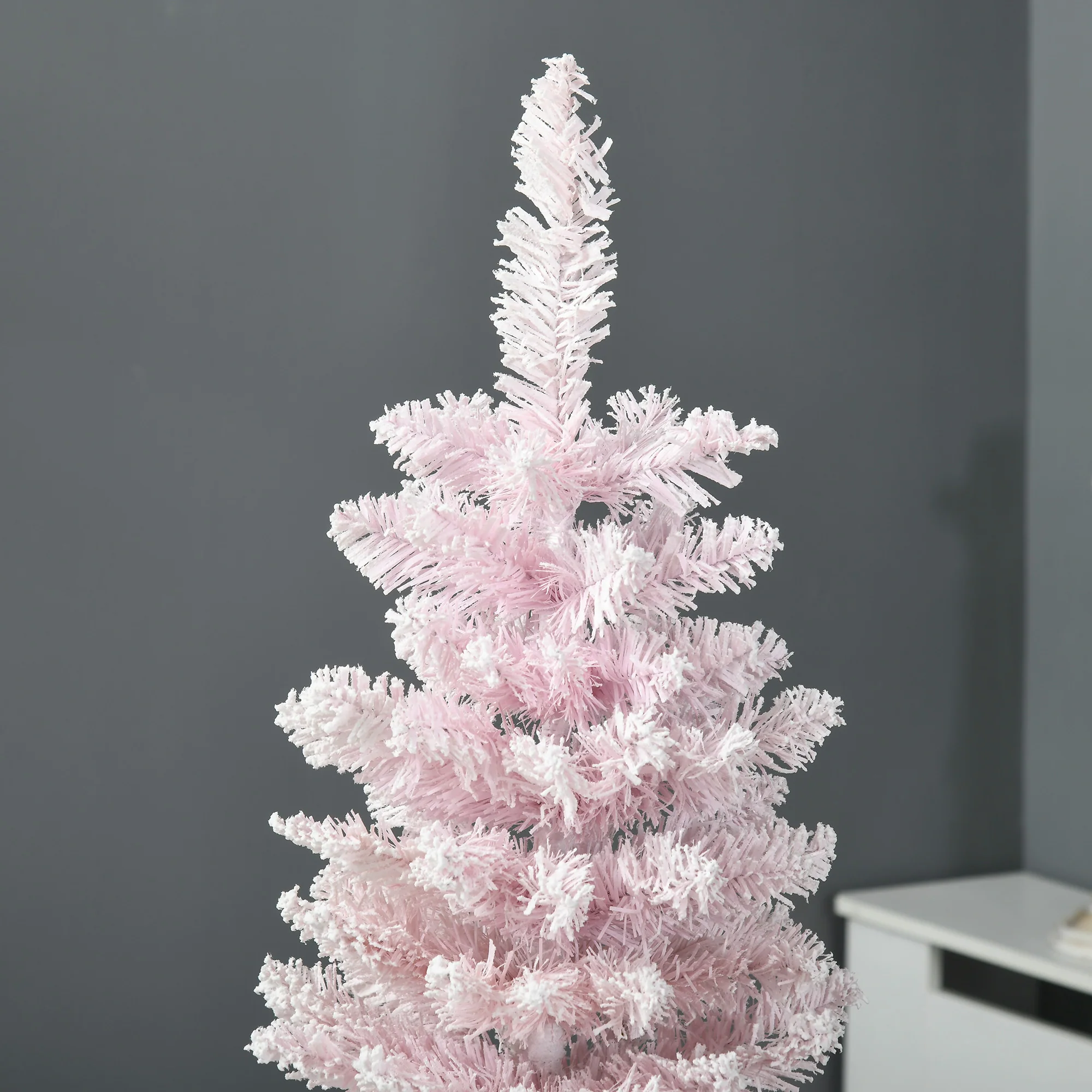 5' Decorated Snow Flocked Artificial Christmas Tree Pencil Shape Realistic Branches Pink - Image 10
