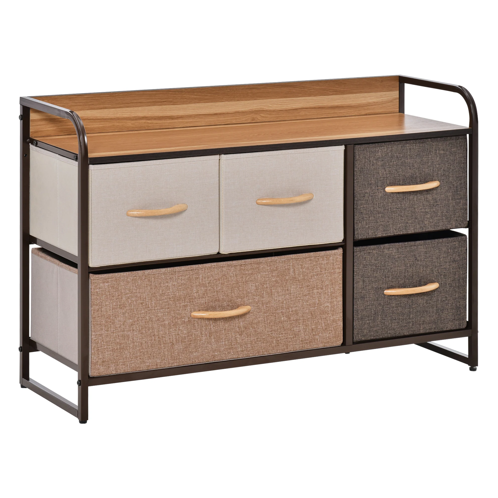 5-Drawer Fabric Chest w/ Steel Frame & Wooden Top for Bedroom, Nursery Room, Multicoloured - Image 12