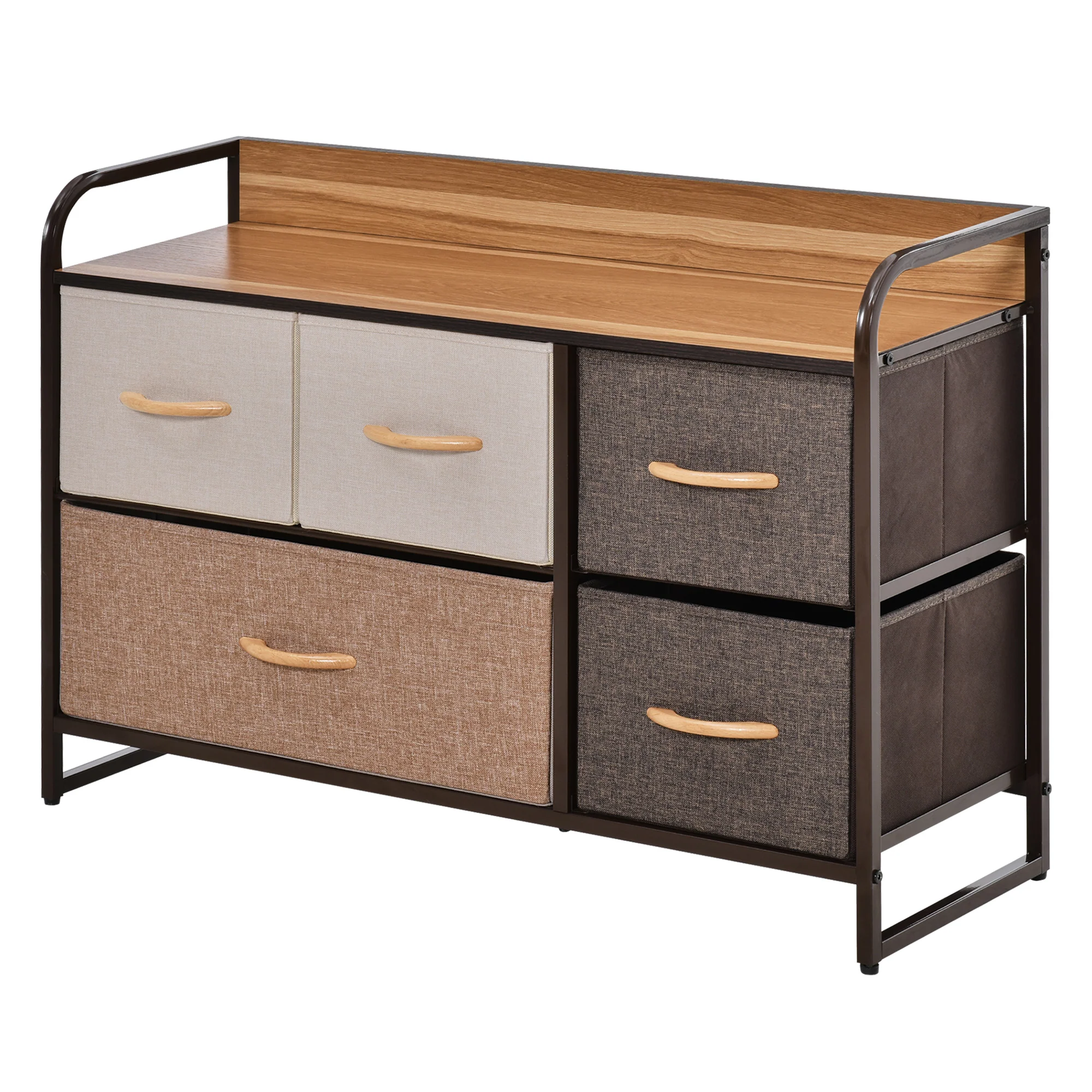 5-Drawer Fabric Chest w/ Steel Frame & Wooden Top for Bedroom, Nursery Room, Multicoloured - Image 2