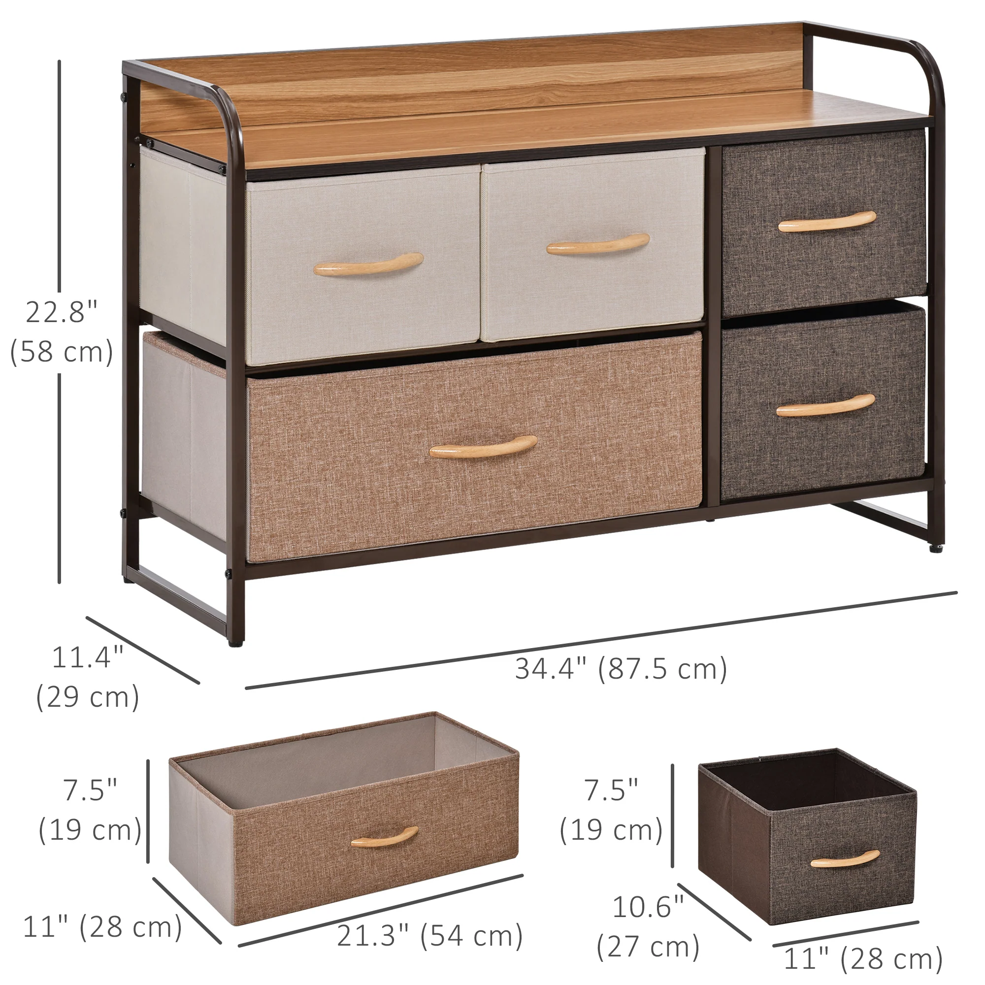 5-Drawer Fabric Chest w/ Steel Frame & Wooden Top for Bedroom, Nursery Room, Multicoloured - Image 5
