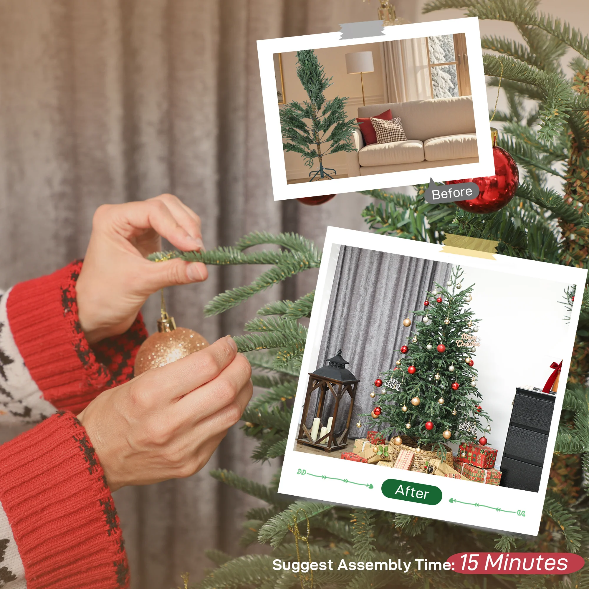 5 ft Artificial Christmas Tree with 1375 Realistic Dense Branches, Full Spruce and Metal Stand - Image 9