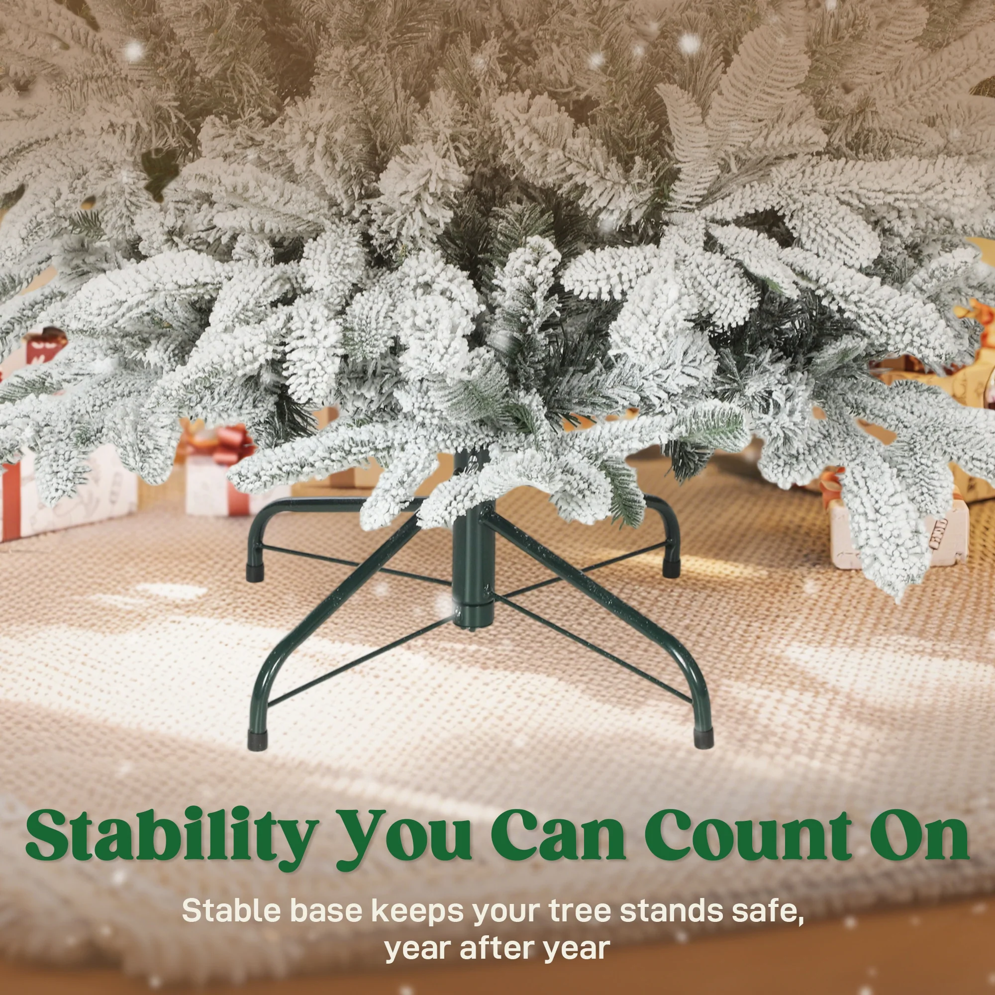 5 ft Artificial Flocked Christmas Tree with 717 Branches and Foldable Metal Stand - Image 9