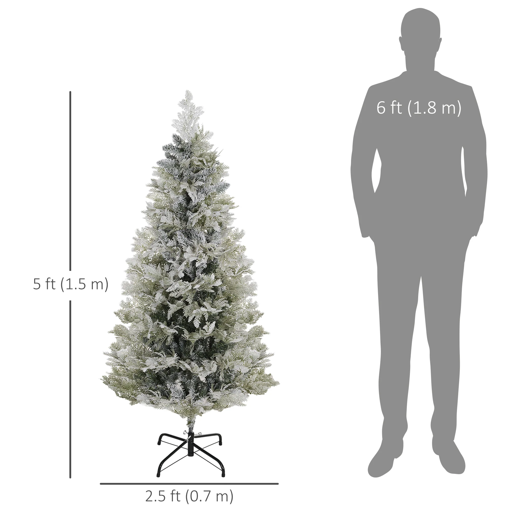 5ft Pencil Snow Flocked Christmas Tree with Realistic Cypress Branches & Auto Open, Green - Image 5