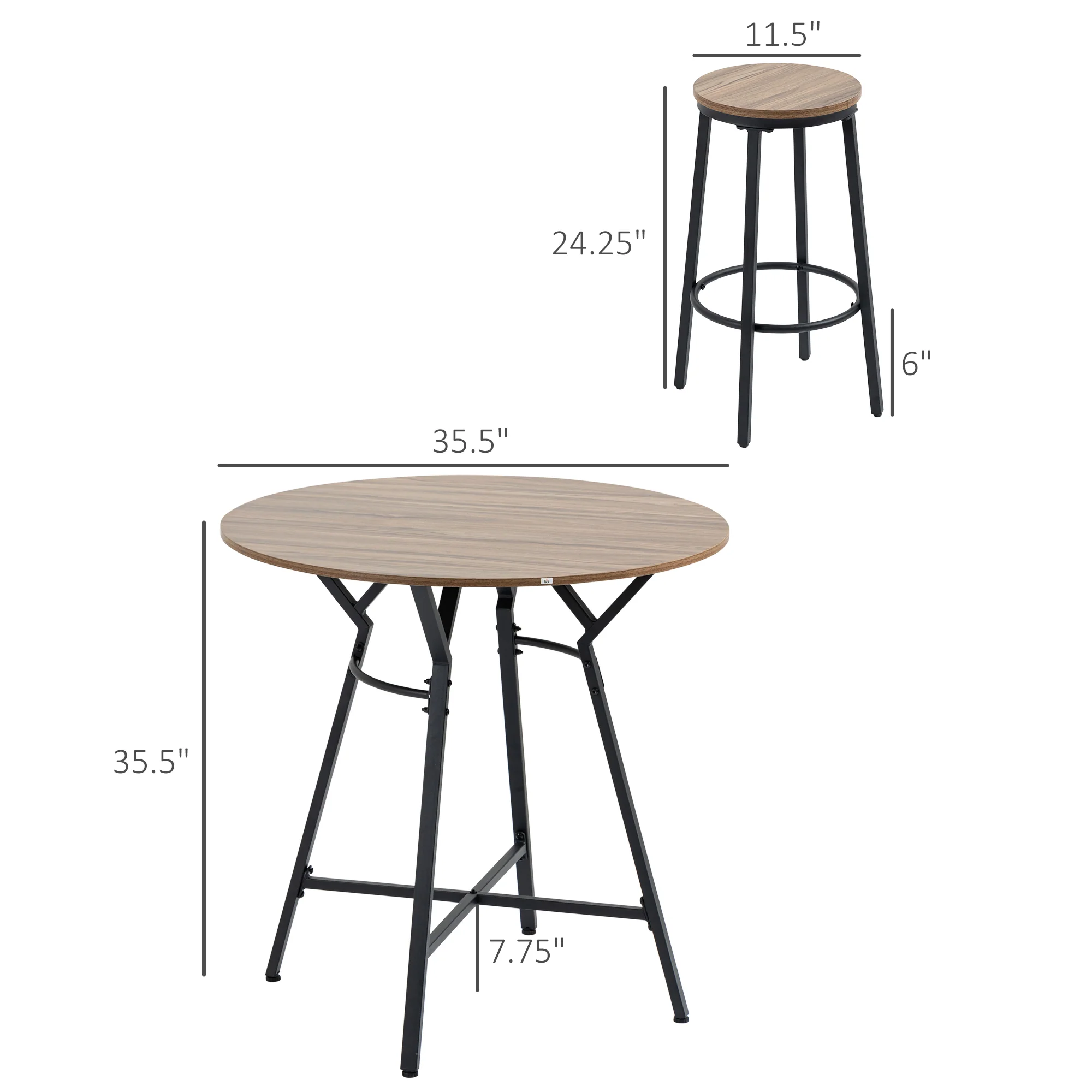 5 Piece Bar Table and Chairs Set Space Saving Dining Table & 4 Stools - Image 5