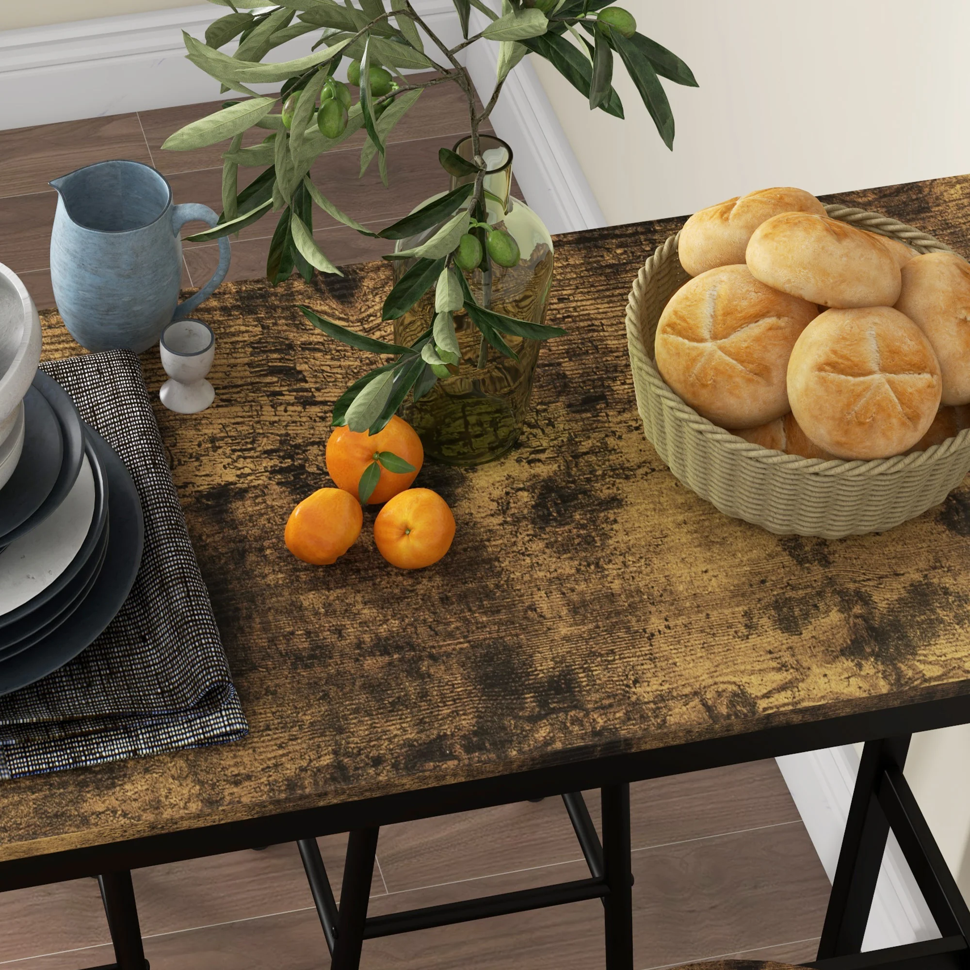 Industrial Bar Table and Stool Set of 5 for Small Space, Rustic Brown - Image 10