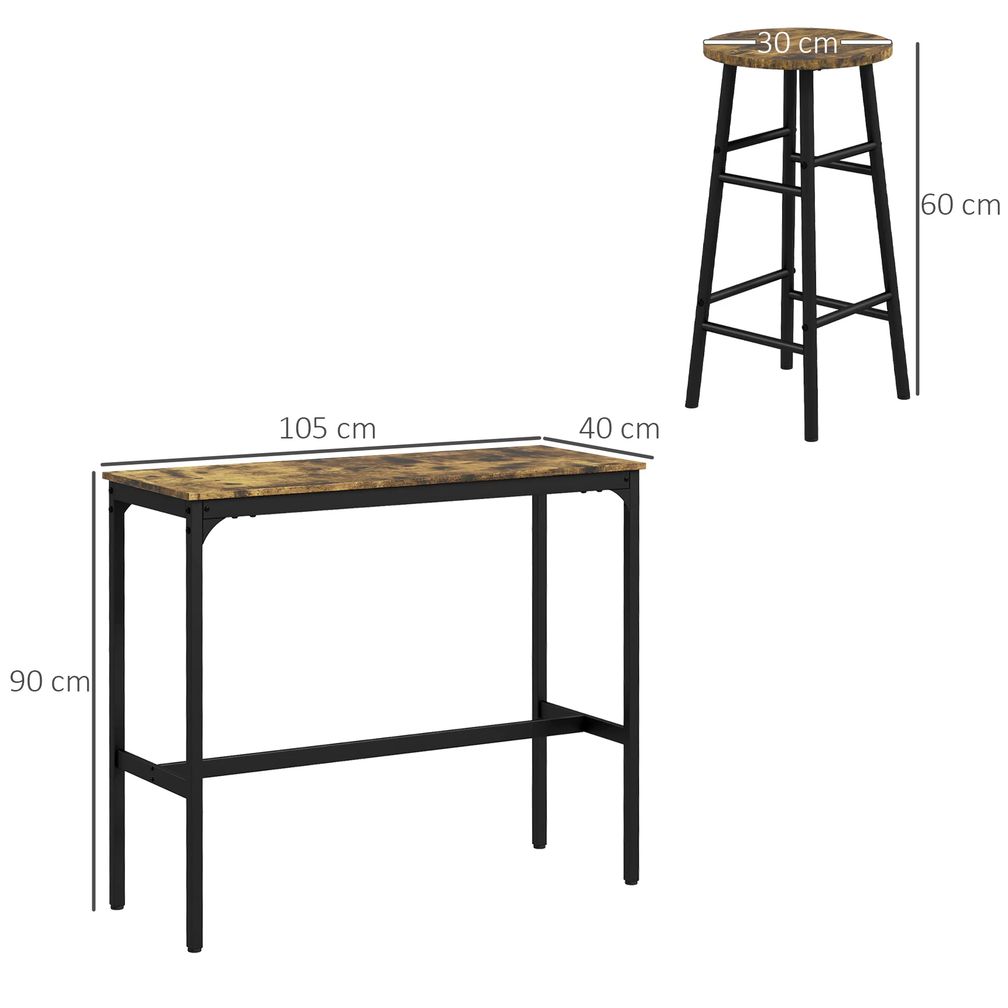 Industrial Bar Table and Stool Set of 5 for Small Space, Rustic Brown - Image 5