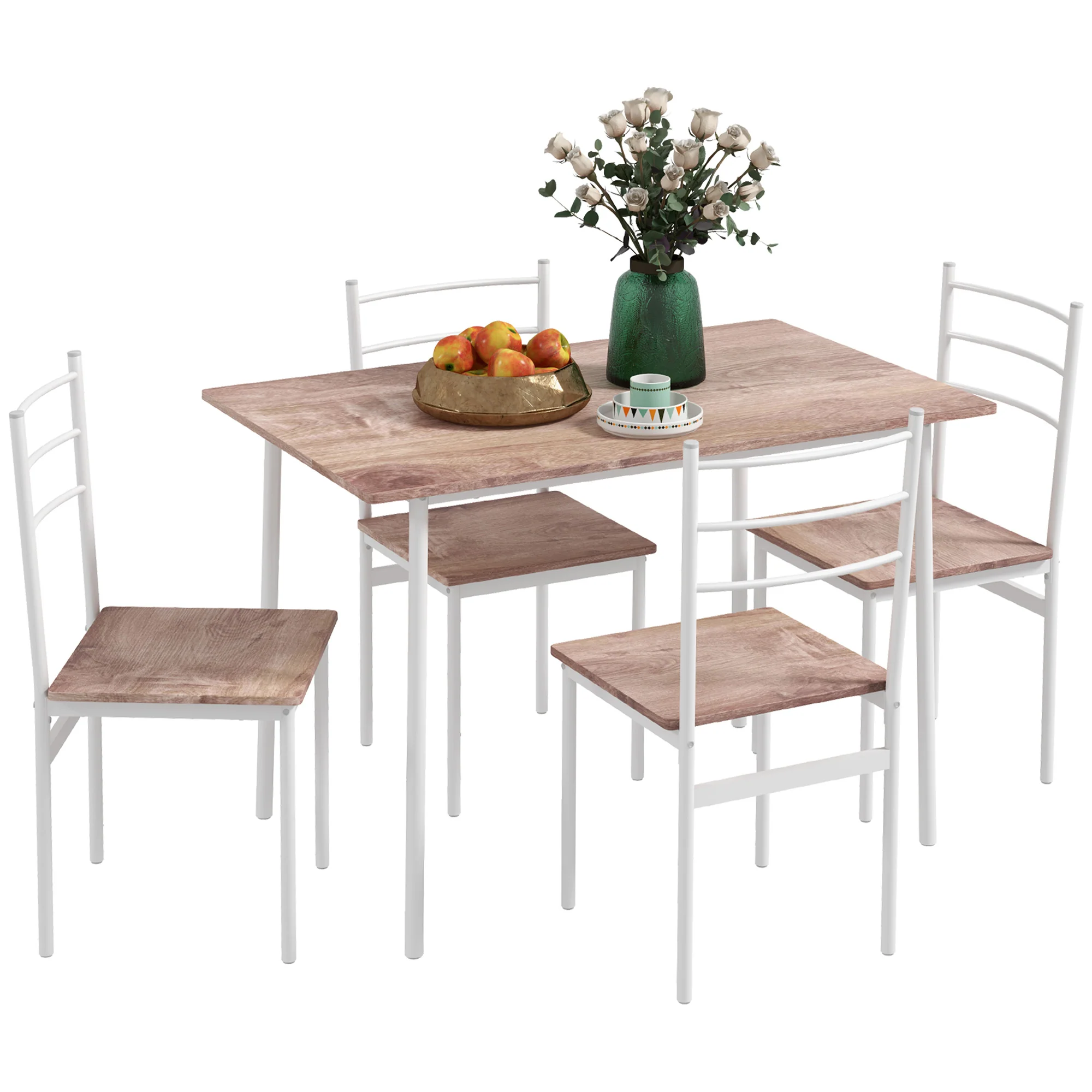 5 Piece Dining Table and Chairs Set w/ Steel Frame Space Saving Table & 4 Chairs, White