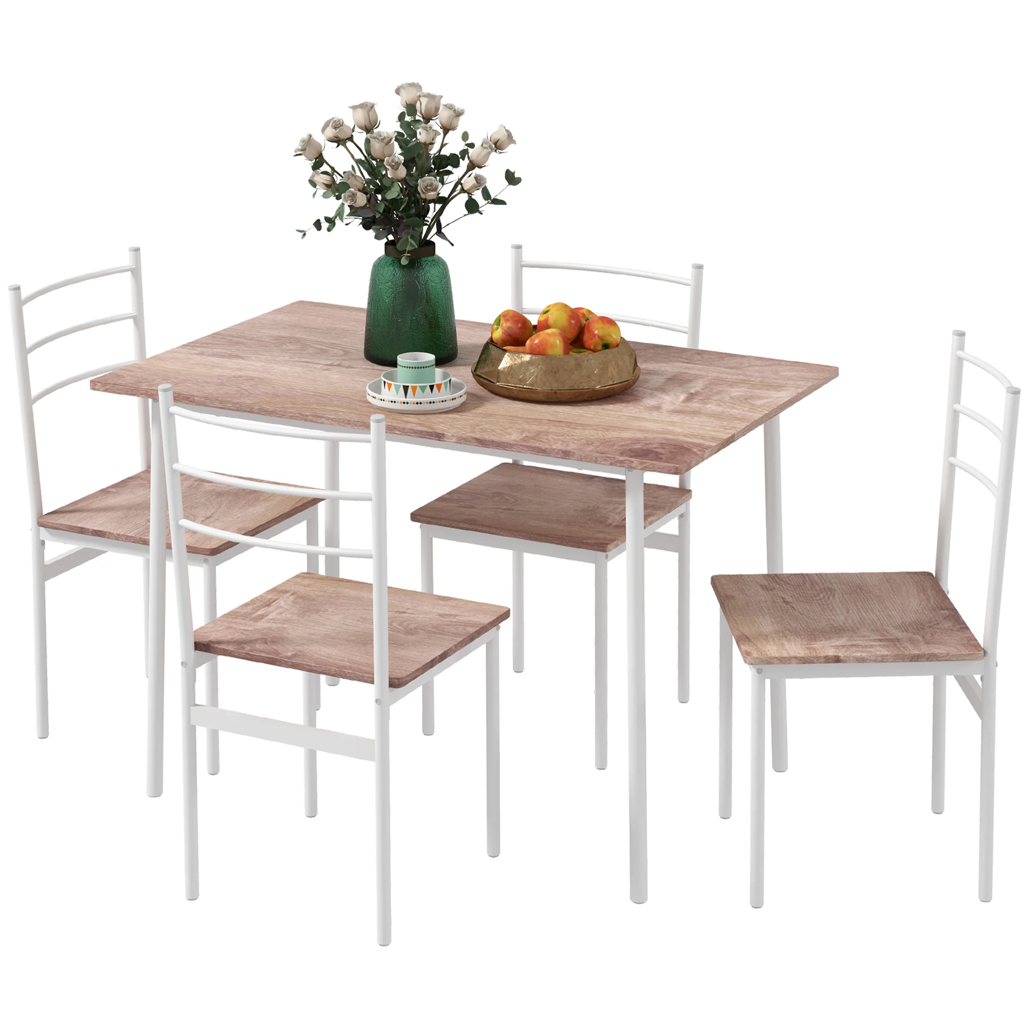 5 Piece Dining Table and Chairs Set w/ Steel Frame Space Saving Table & 4 Chairs, White - Image 2