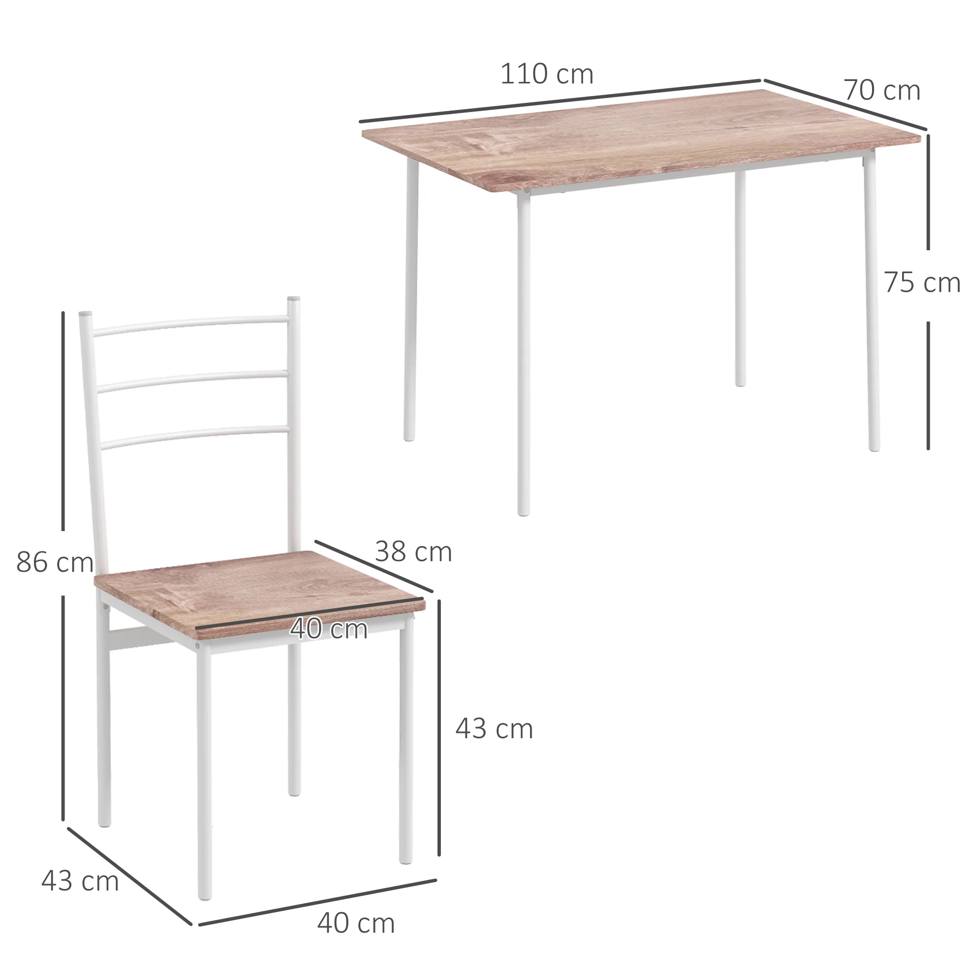 5 Piece Dining Table and Chairs Set w/ Steel Frame Space Saving Table & 4 Chairs, White - Image 5